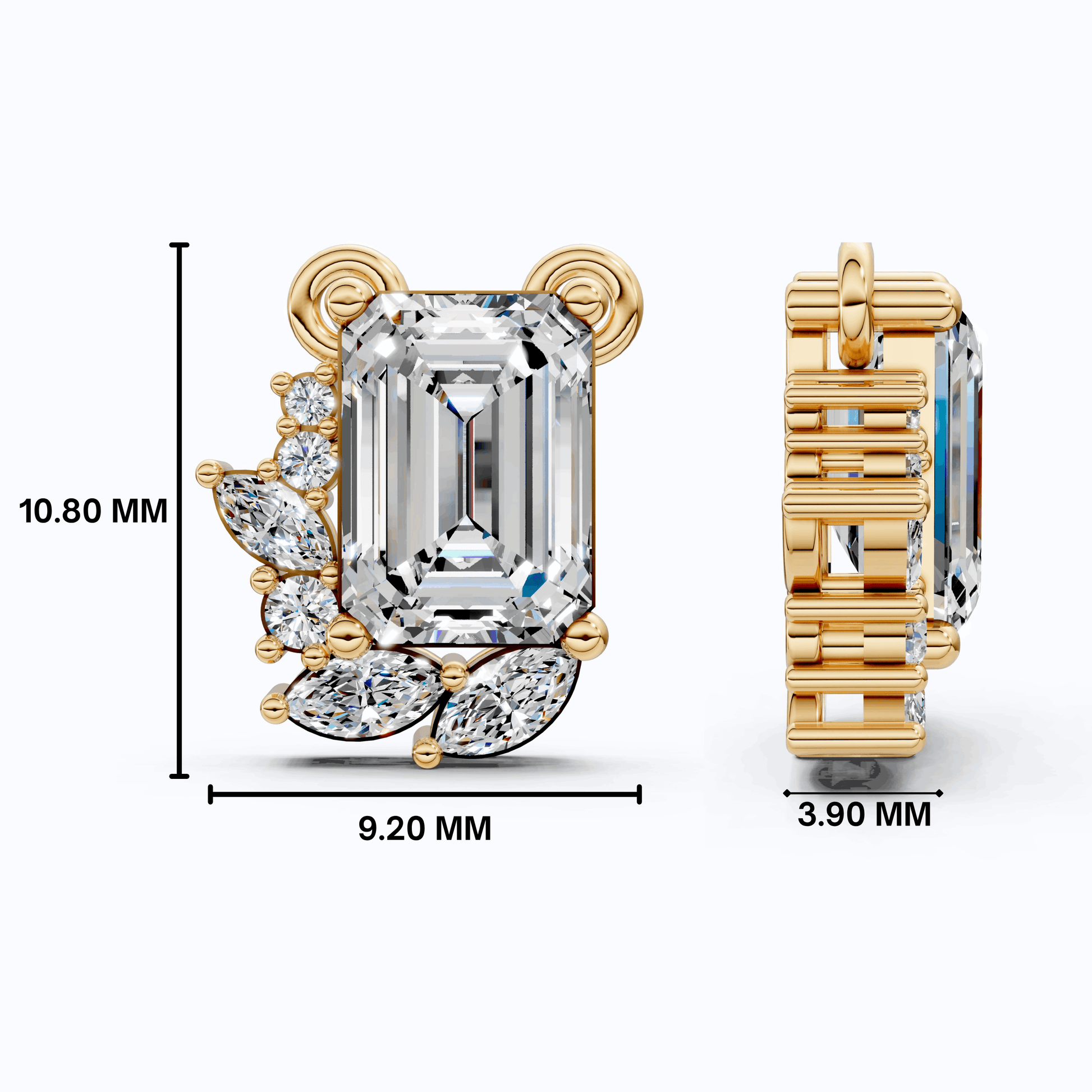 Glam Emerald Side Cluster Wedding Pendant in 14k Solid Gold, 1.19 TCW Emerald/Marquise/Round Cut Lab Diamonds, Birthday Pendant for Women, Everyday Pendant