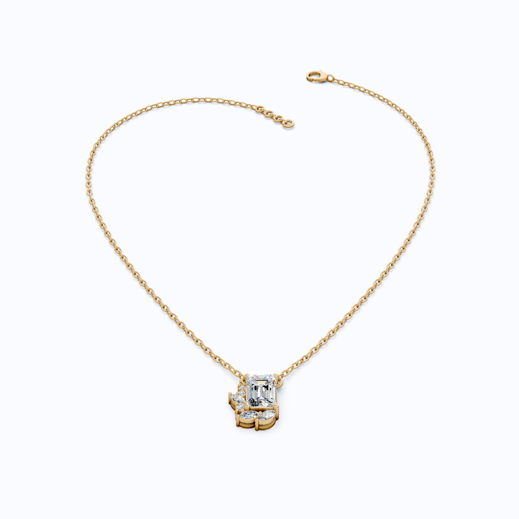 Glam Emerald Side Cluster Wedding Pendant in 14k Solid Gold, 1.19 TCW Emerald/Marquise/Round Cut Lab Diamonds, Birthday Pendant for Women, Everyday Pendant