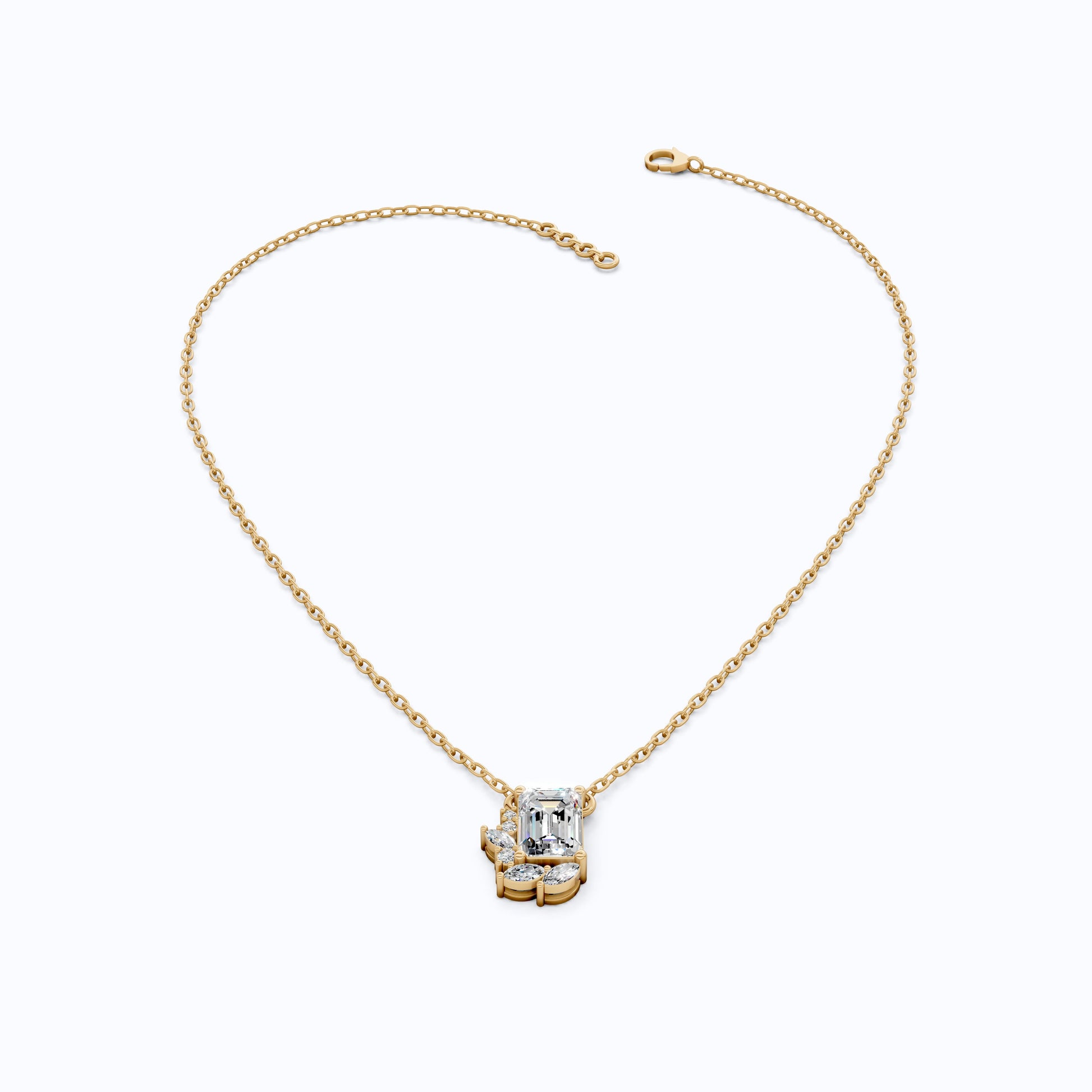 Glam Emerald Side Cluster Wedding Pendant in 14k Solid Gold, 1.19 TCW Emerald/Marquise/Round Cut Lab Diamonds, Birthday Pendant for Women, Everyday Pendant