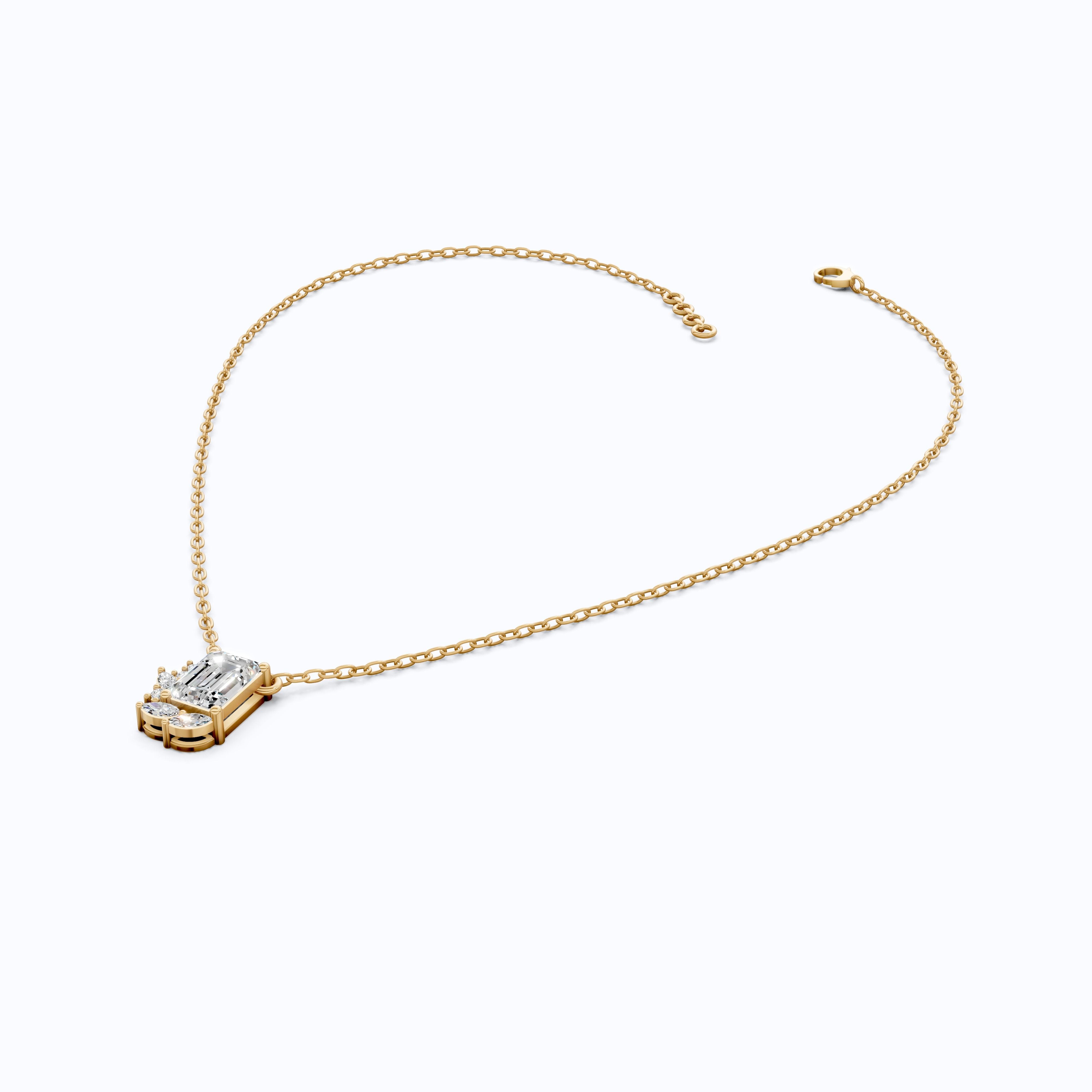 Glam Emerald Side Cluster Wedding Pendant in 14k Solid Gold, 1.19 TCW Emerald/Marquise/Round Cut Lab Diamonds, Birthday Pendant for Women, Everyday Pendant