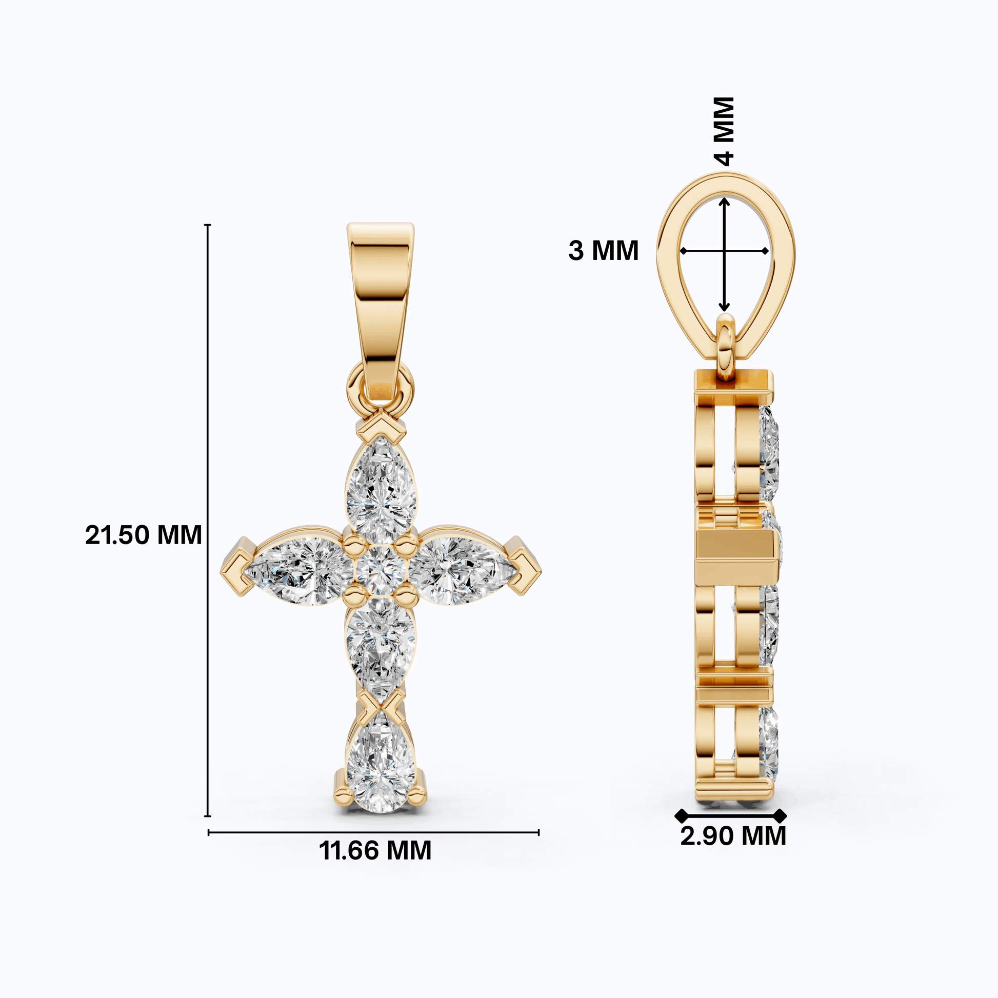 Stylish Pear Cluster Cross Religious Pendant in 14k Solid Gold, 0.93 TCW Pear/Round Cut Lab Grown Diamonds, Bridal Jewelry, Jesus christ Gift For Her