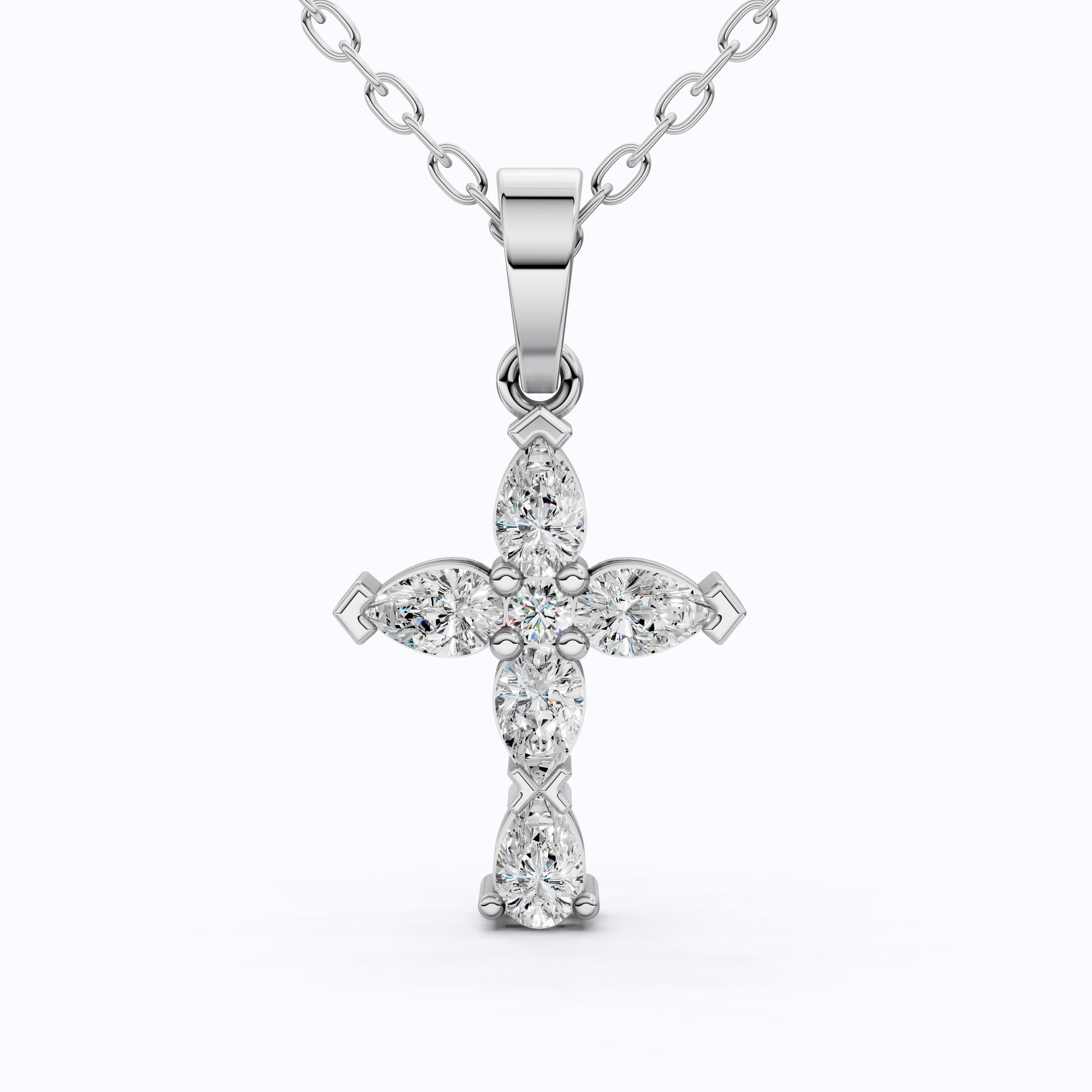 Stylish Pear Cluster Cross Religious Pendant in 14k Solid Gold, 0.93 TCW Pear/Round Cut Lab Grown Diamonds, Bridal Jewelry, Jesus christ Gift For Her