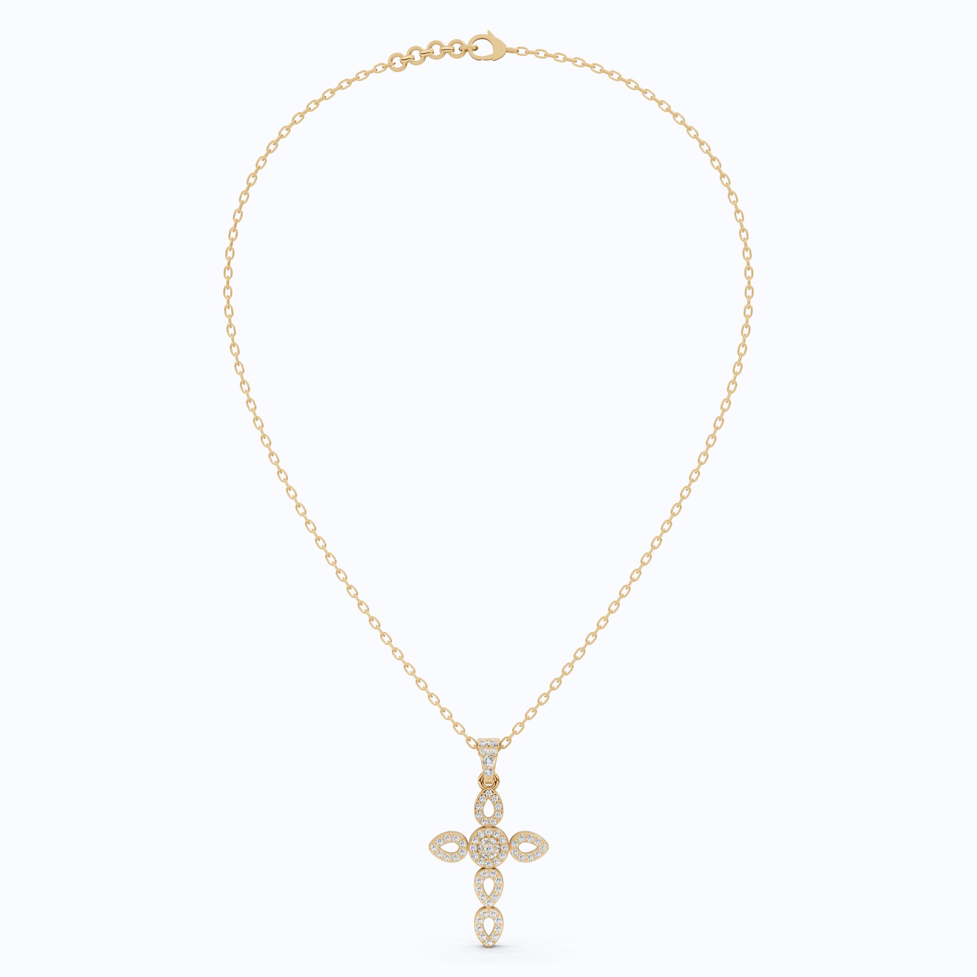 Art Deco Vintage Cross Pendant in 14k Solid Gold, 0.32 TCW Round Cut Lab Grown Diamonds, Religious Gift for Women, Everyday Pendant