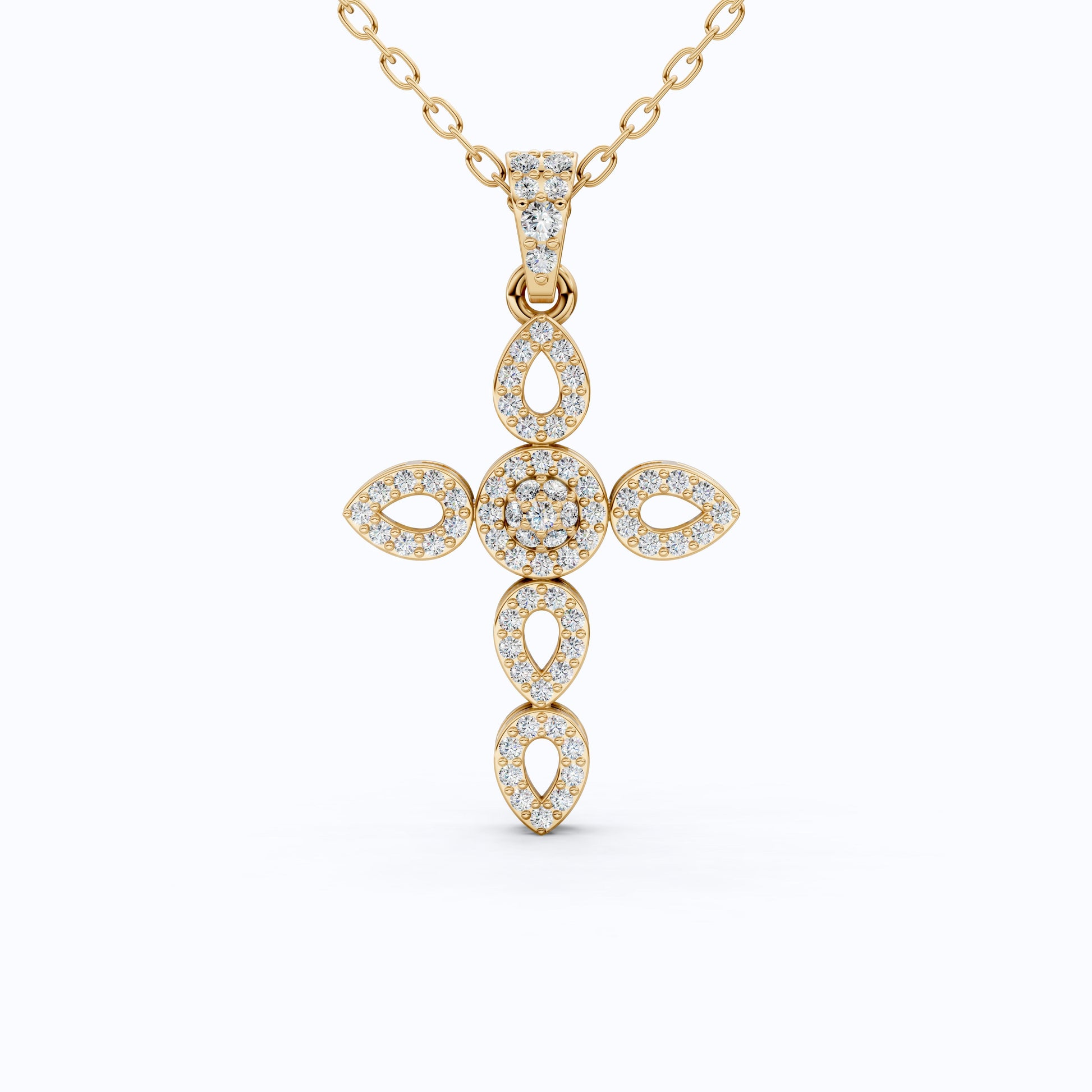 Art Deco Vintage Cross Pendant in 14k Solid Gold, 0.32 TCW Round Cut Lab Grown Diamonds, Religious Gift for Women, Everyday Pendant