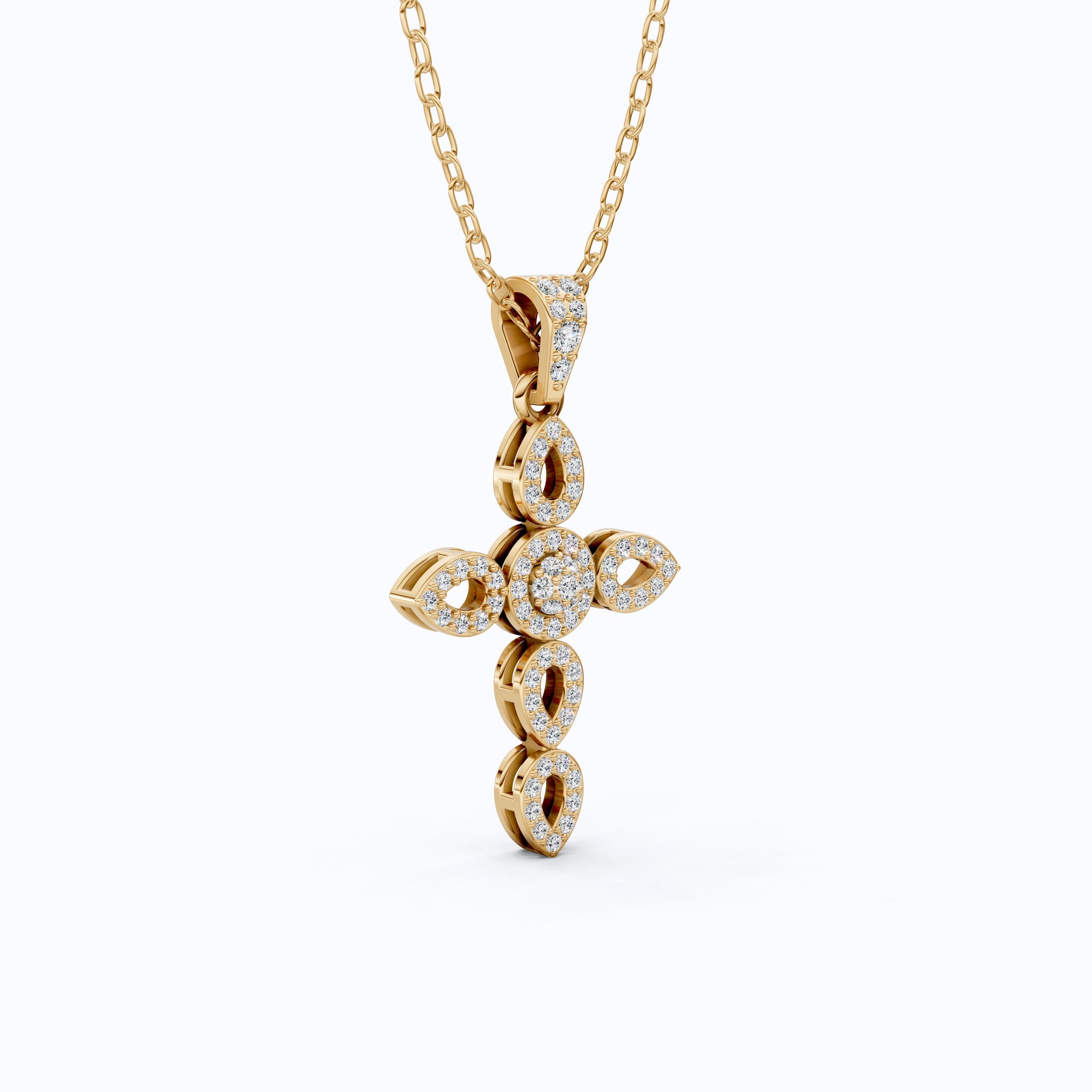 Art Deco Vintage Cross Pendant in 14k Solid Gold, 0.32 TCW Round Cut Lab Grown Diamonds, Religious Gift for Women, Everyday Pendant
