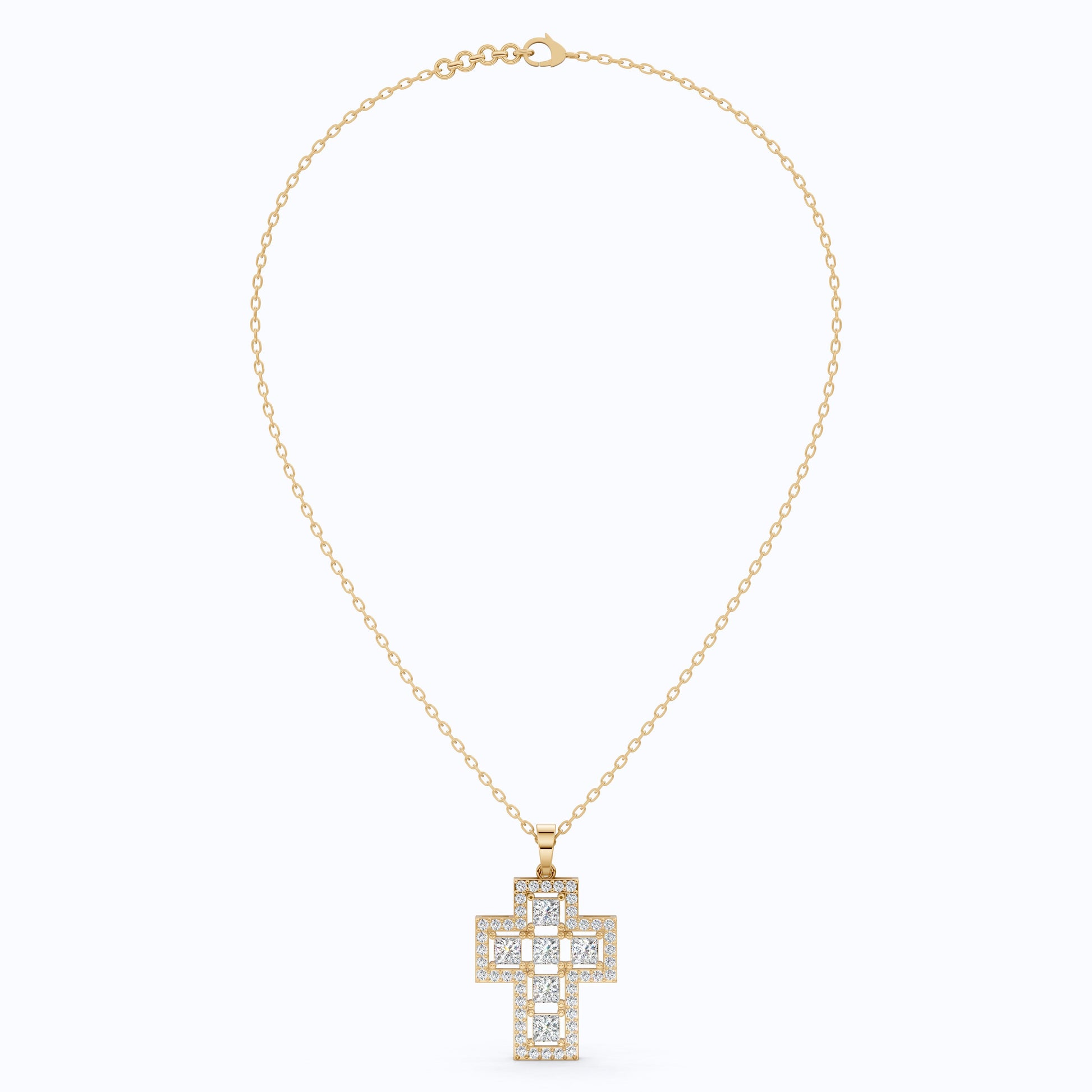 Elegant Halo Open Cross Pendant in 14k Solid Gold 2.14 TCW Round/Princess Cut Lab Diamonds, Unique Gift for Her, Religious Jewelry