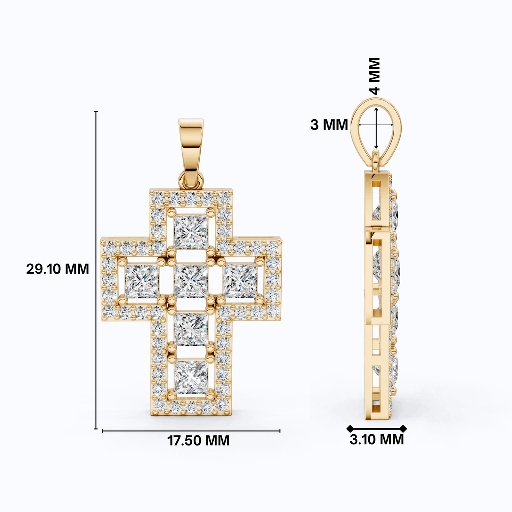 Elegant Halo Open Cross Pendant in 14k Solid Gold 2.14 TCW Round/Princess Cut Lab Diamonds, Unique Gift for Her, Religious Jewelry