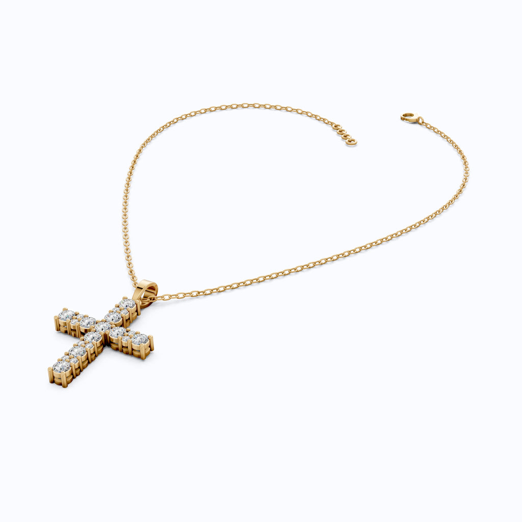 Classic Round Cluster Cross Pendant in 14K Solid Gold, 1.15 TCW Round Cut Lab Diamonds, Religious Jewelry, Birthday Gift for Her