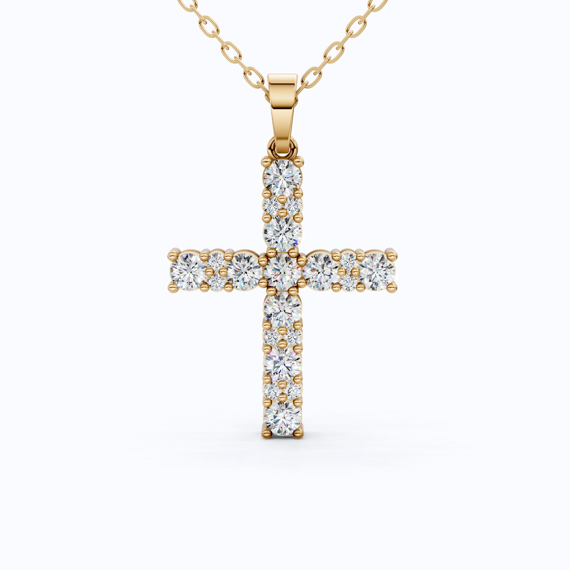 Classic Round Cluster Cross Pendant in 14K Solid Gold, 1.15 TCW Round Cut Lab Diamonds, Religious Jewelry, Birthday Gift for Her