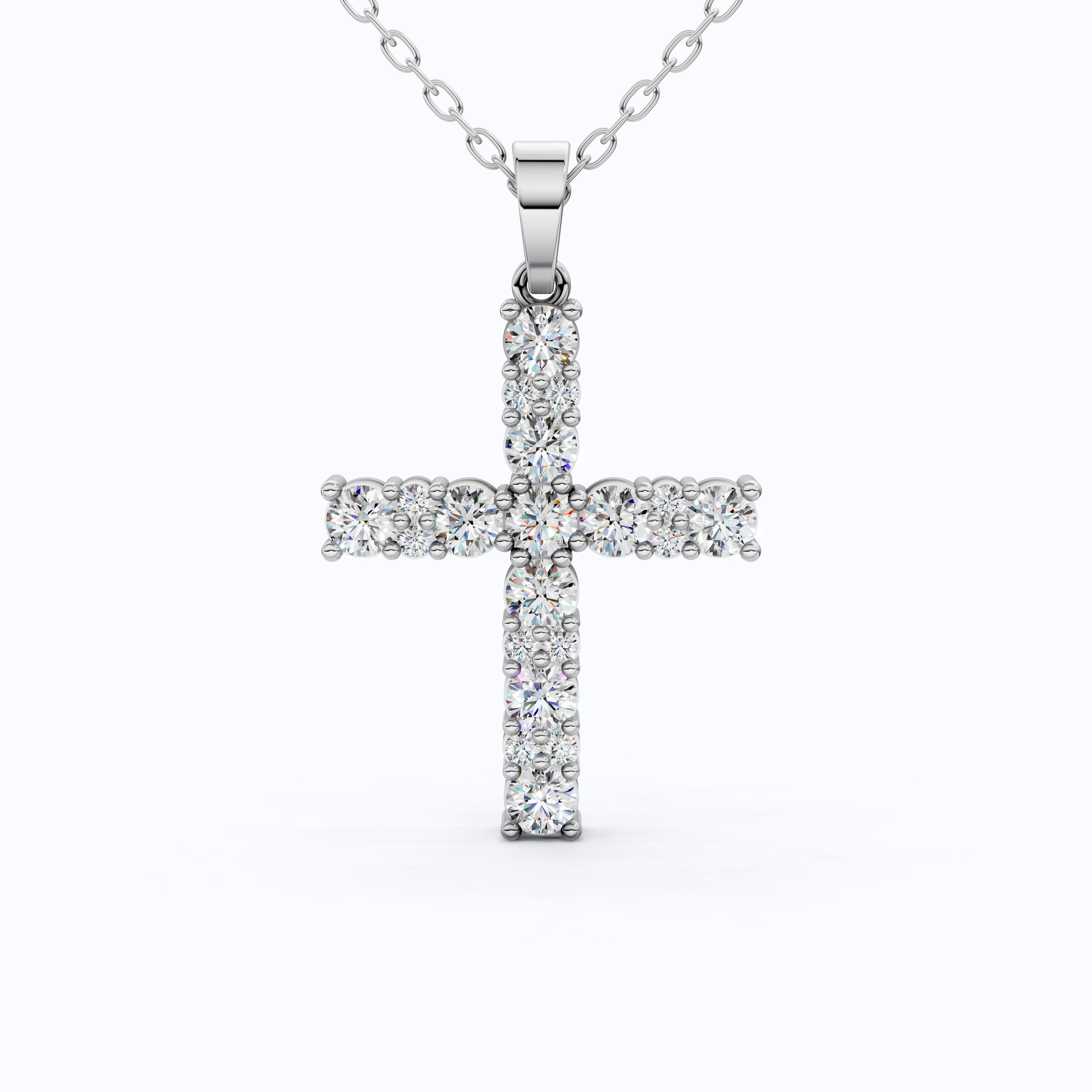 Classic Round Cluster Cross Pendant in 14K Solid Gold, 1.15 TCW Round Cut Lab Diamonds, Religious Jewelry, Birthday Gift for Her