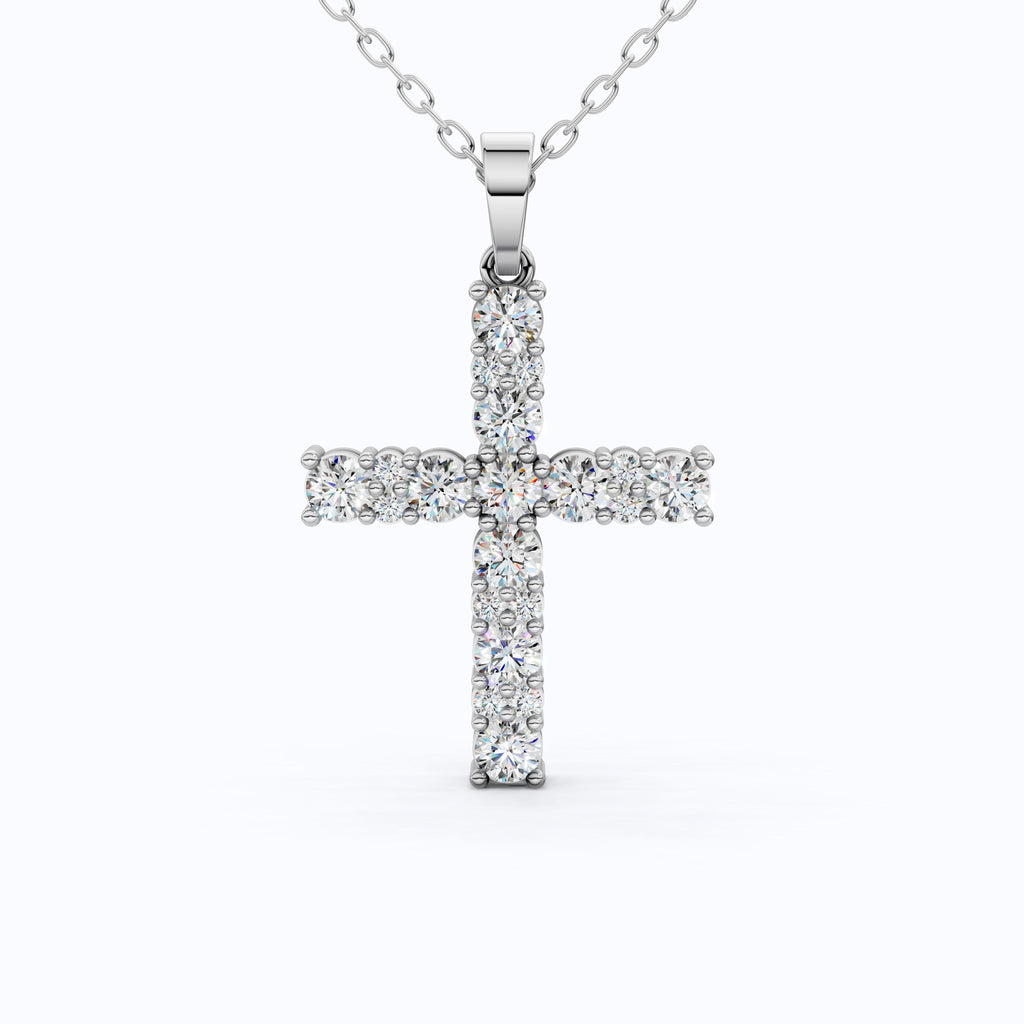 Classic Round Cluster Cross Pendant in 14K Solid Gold, 1.15 TCW Round Cut Lab Diamonds, Religious Jewelry, Birthday Gift for Her