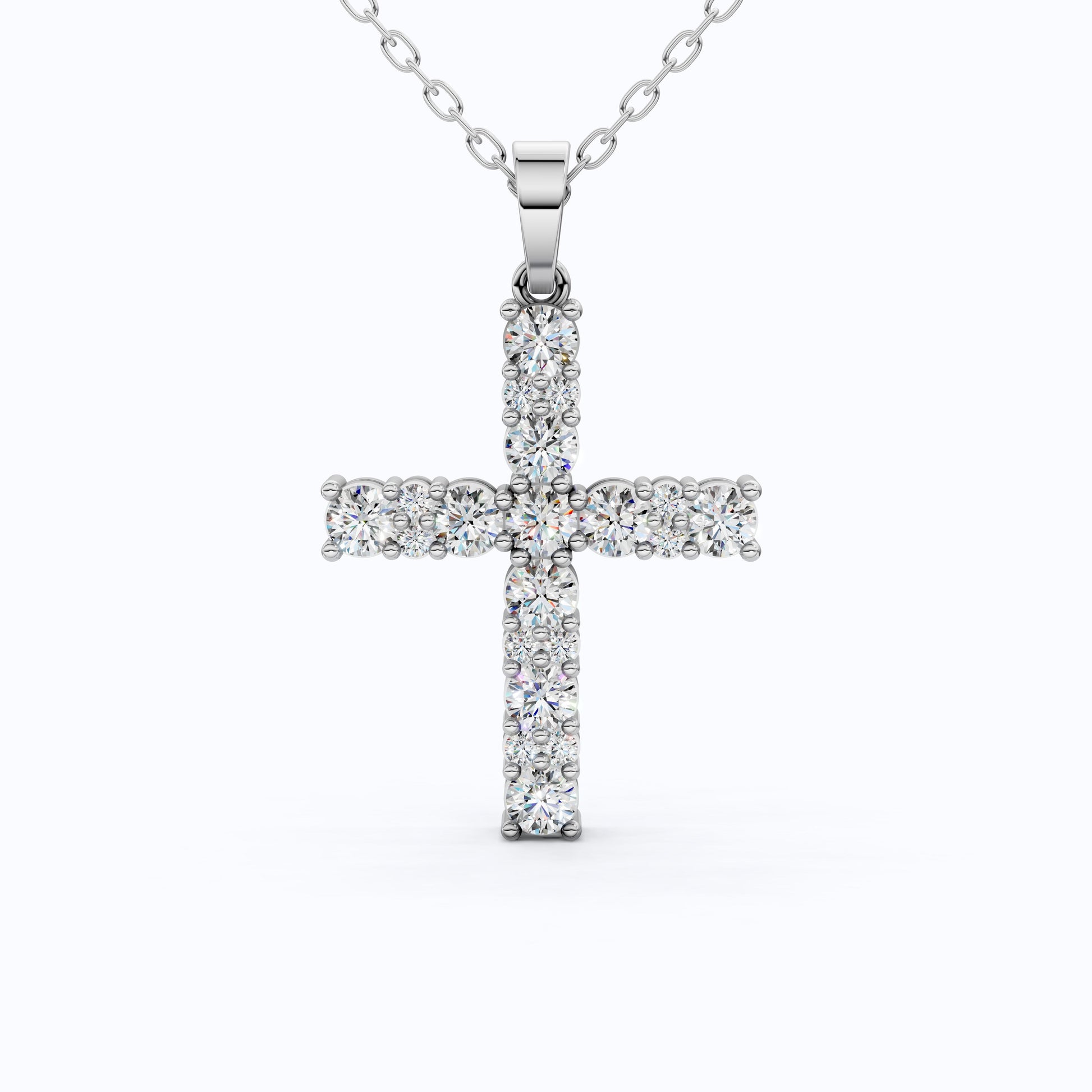 Classic Round Cluster Cross Pendant in 14K Solid Gold, 1.15 TCW Round Cut Lab Diamonds, Religious Jewelry, Birthday Gift for Her