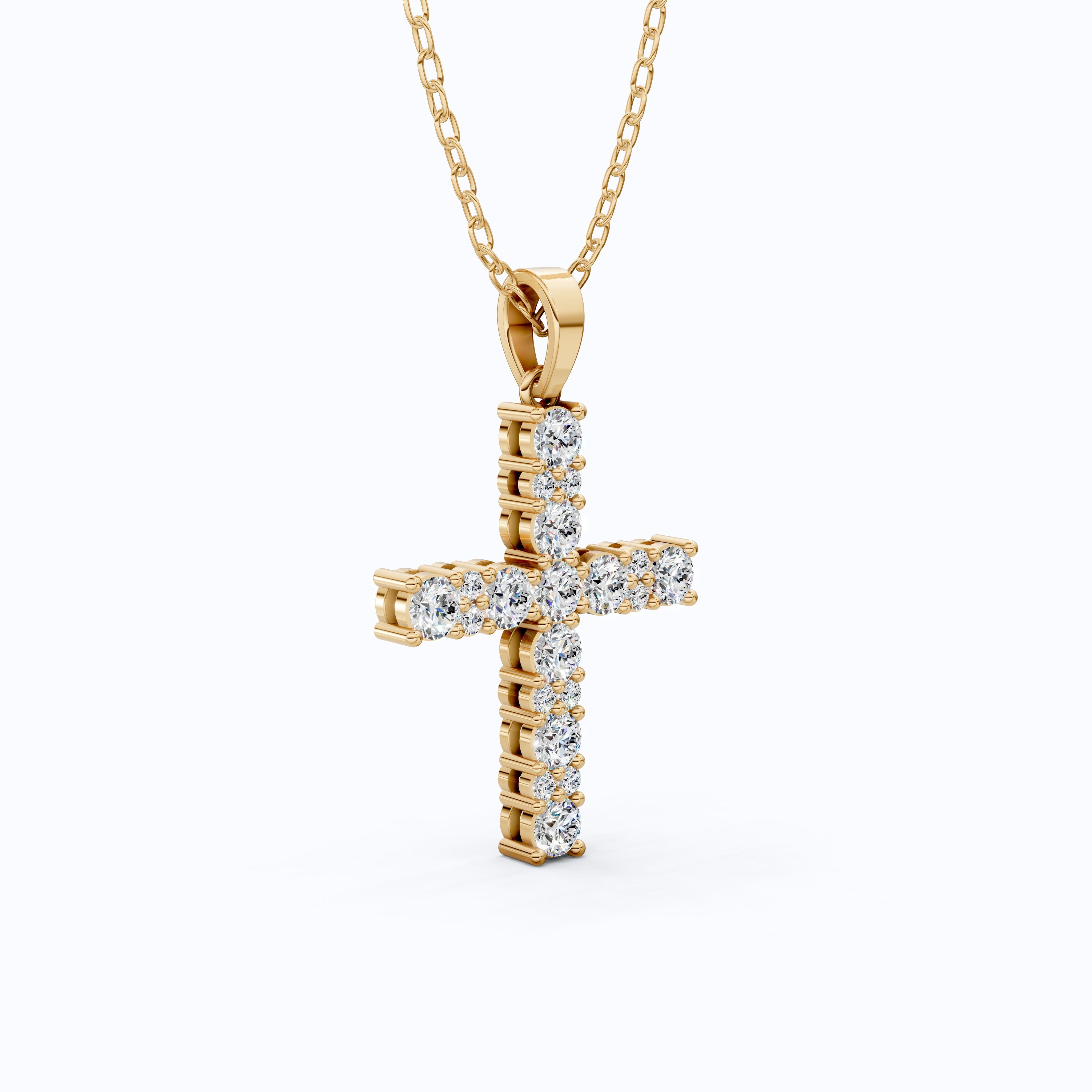 Classic Round Cluster Cross Pendant in 14K Solid Gold, 1.15 TCW Round Cut Lab Diamonds, Religious Jewelry, Birthday Gift for Her