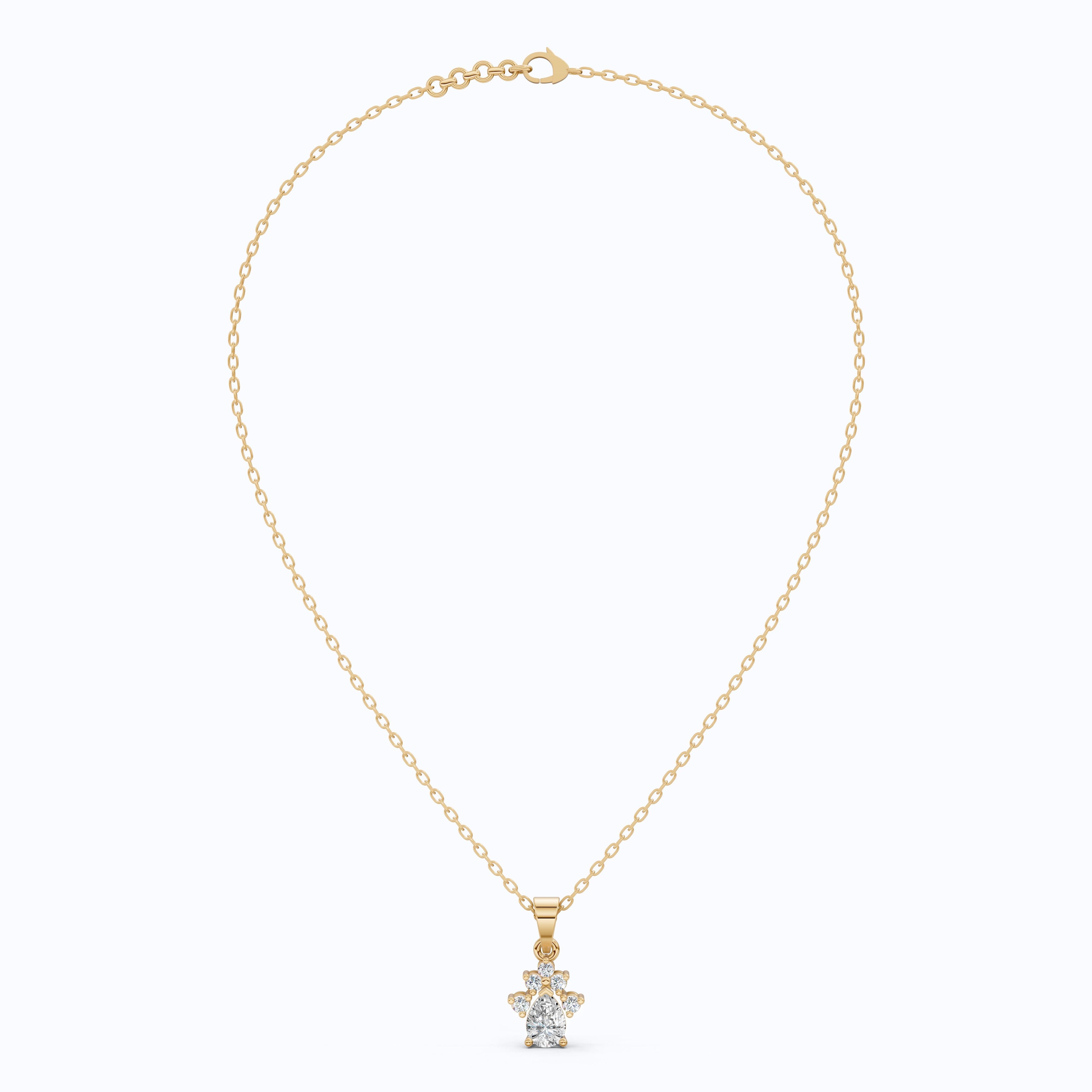 Pear Unique Halo Floral Cluster Diamond Pendant in 14k Solid Gold, 0.50 CT Pear Cut Lab Grown Diamonds, Everyday Pendant, Anniversary Gift For Wife