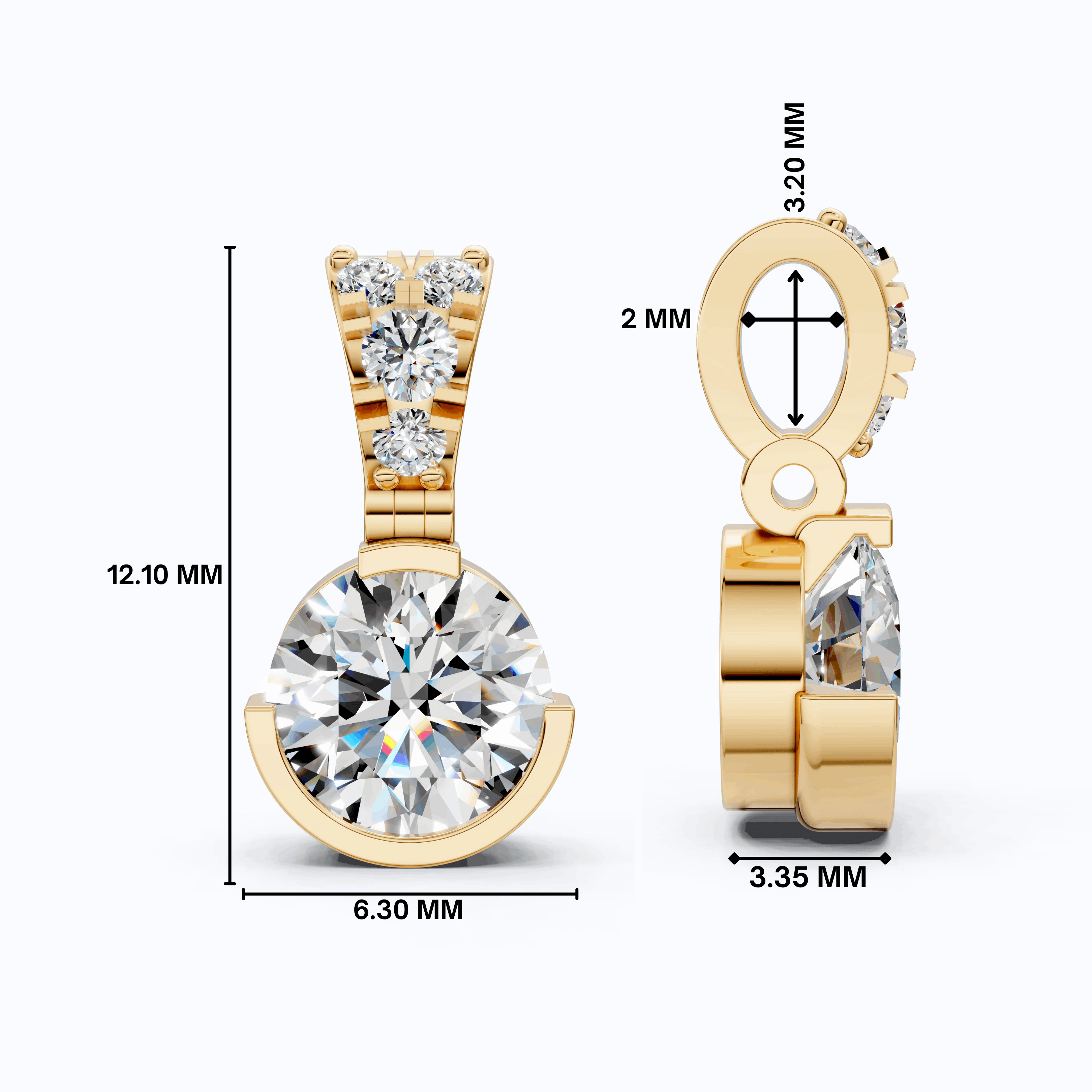 Elegant Round Half Bezel Set Solitaire Pendant with Accent Diamonds in 14K Solid Gold, 0.66 CT Round Cut  Lab Diamond, Anniversary Gift for Her