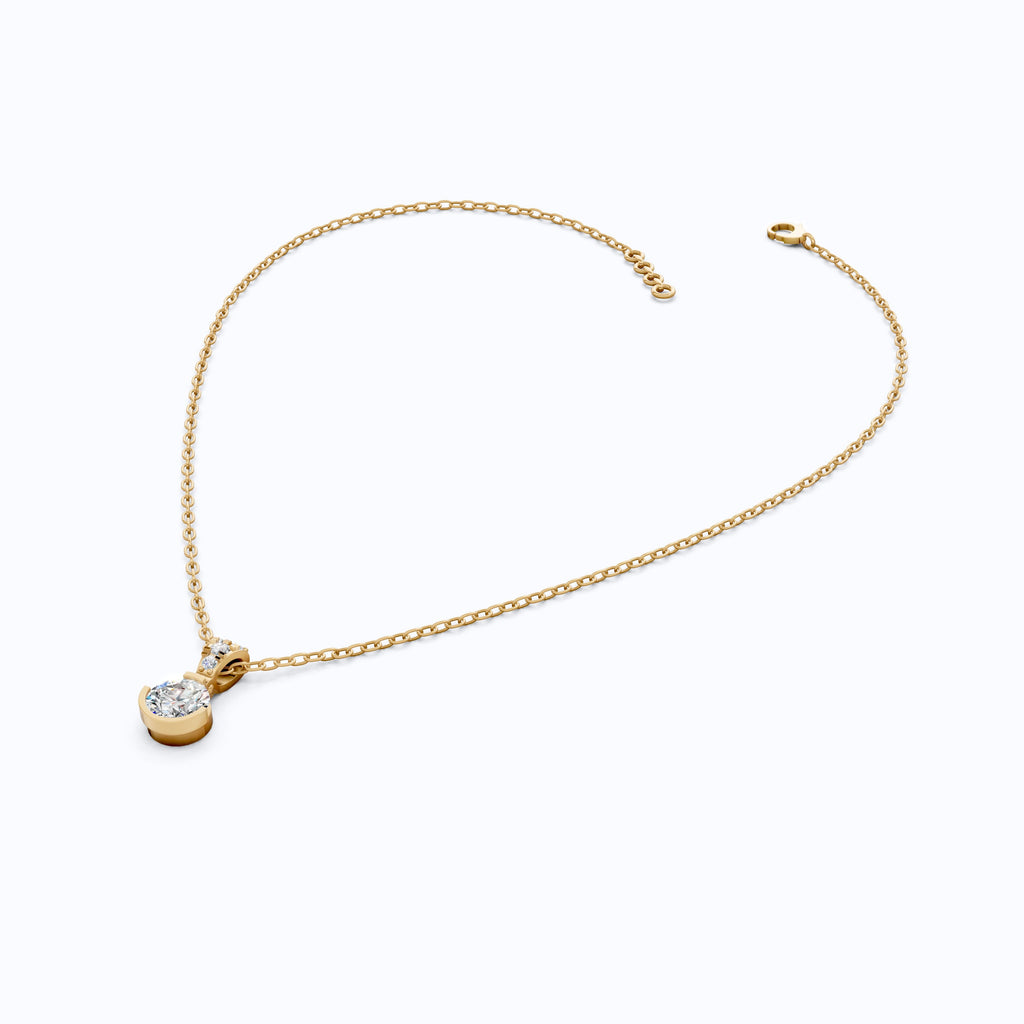 Elegant Round Half Bezel Set Solitaire Pendant with Accent Diamonds in 14K Solid Gold, 0.66 CT Round Cut  Lab Diamond, Anniversary Gift for Her