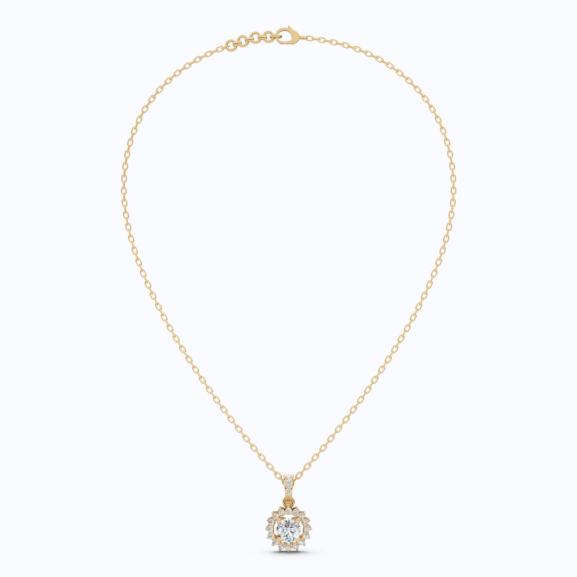 Elegant Round Floral Halo Wedding Pendant in 14K Solid Gold, 0.69 TCW Round Cut Lab Grown Diamonds, Wedding Gift for Her, Everyday Pendant