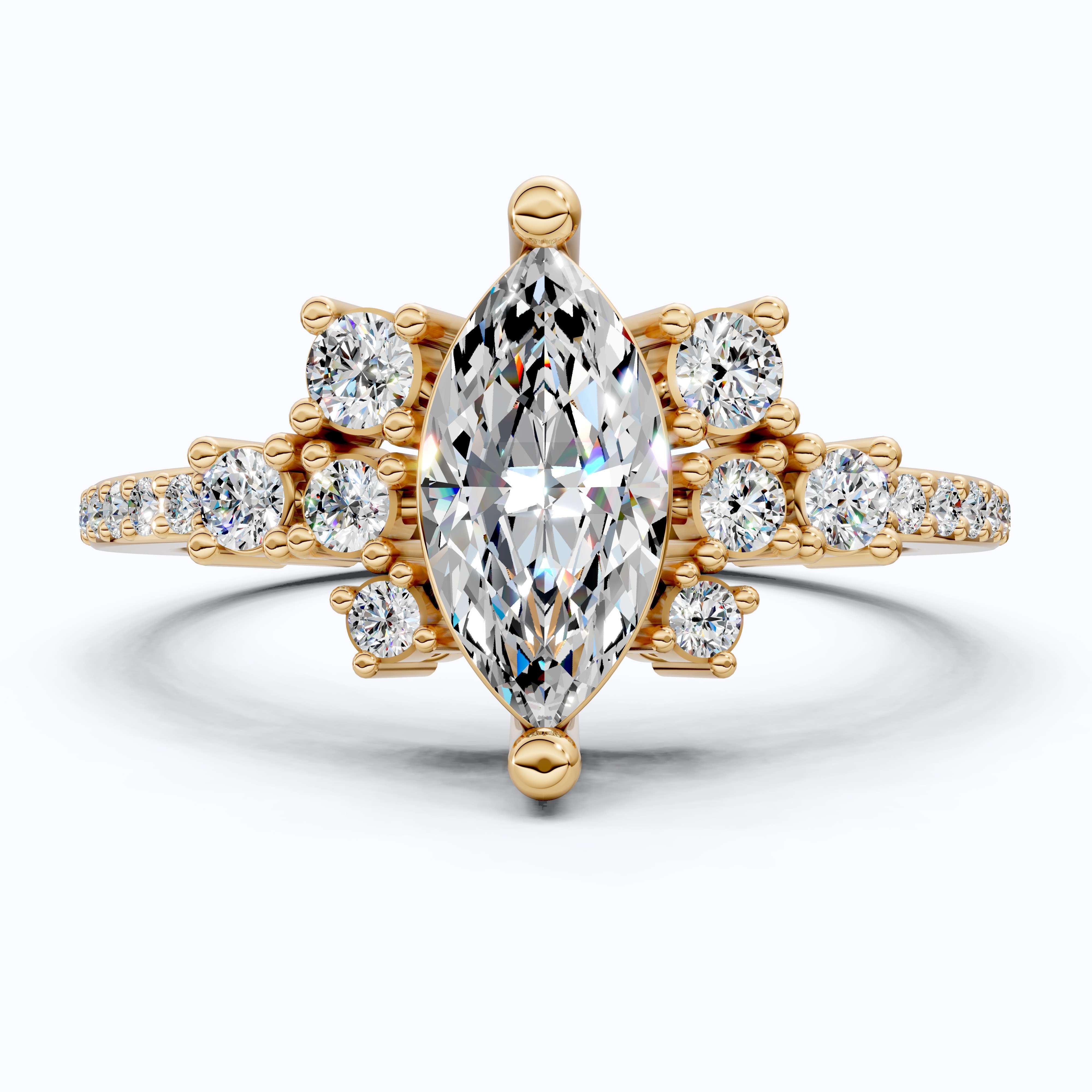 Marquise Cluster Halo Pave Engagement Ring in 14K Yellow Gold, 0.74 TCW Marquise/Round Cut Lab Created Diamonds, Handmade Jewelry, Anniversary Gift