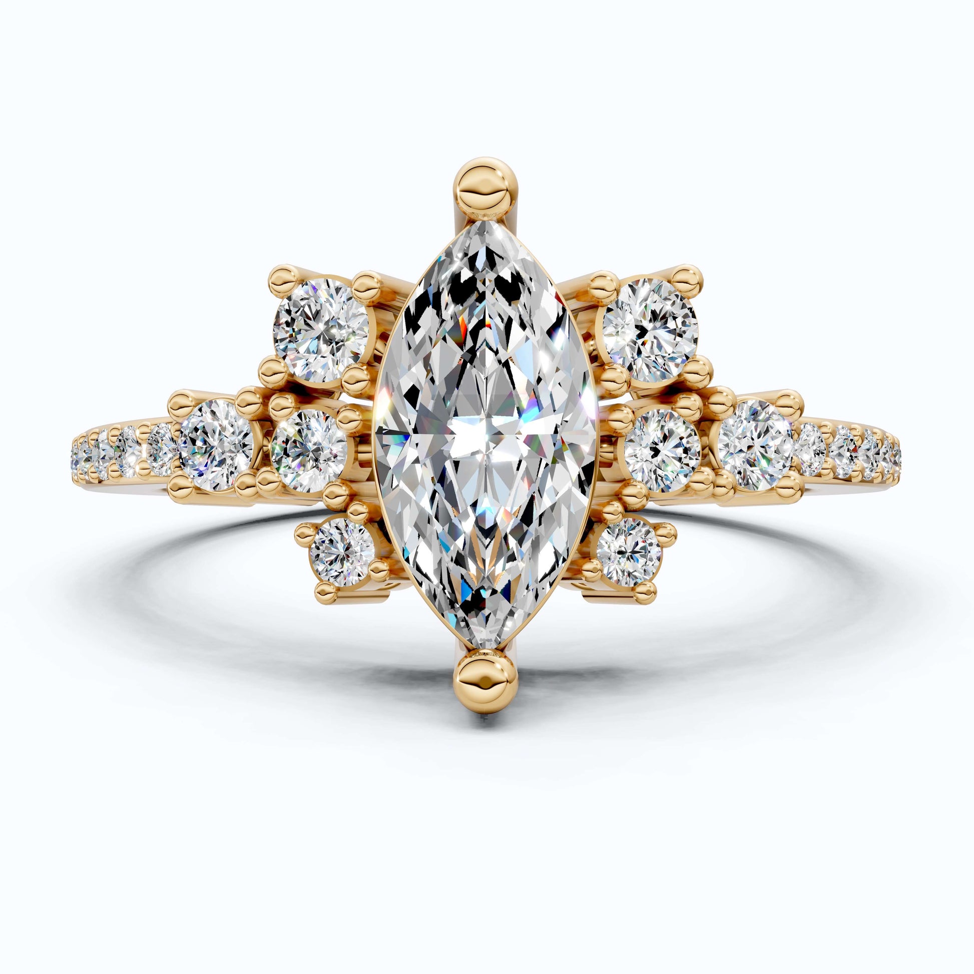 Marquise Cluster Halo Pave Engagement Ring in 14K Yellow Gold, 0.74 TCW Marquise/Round Cut Lab Created Diamonds, Handmade Jewelry, Anniversary Gift