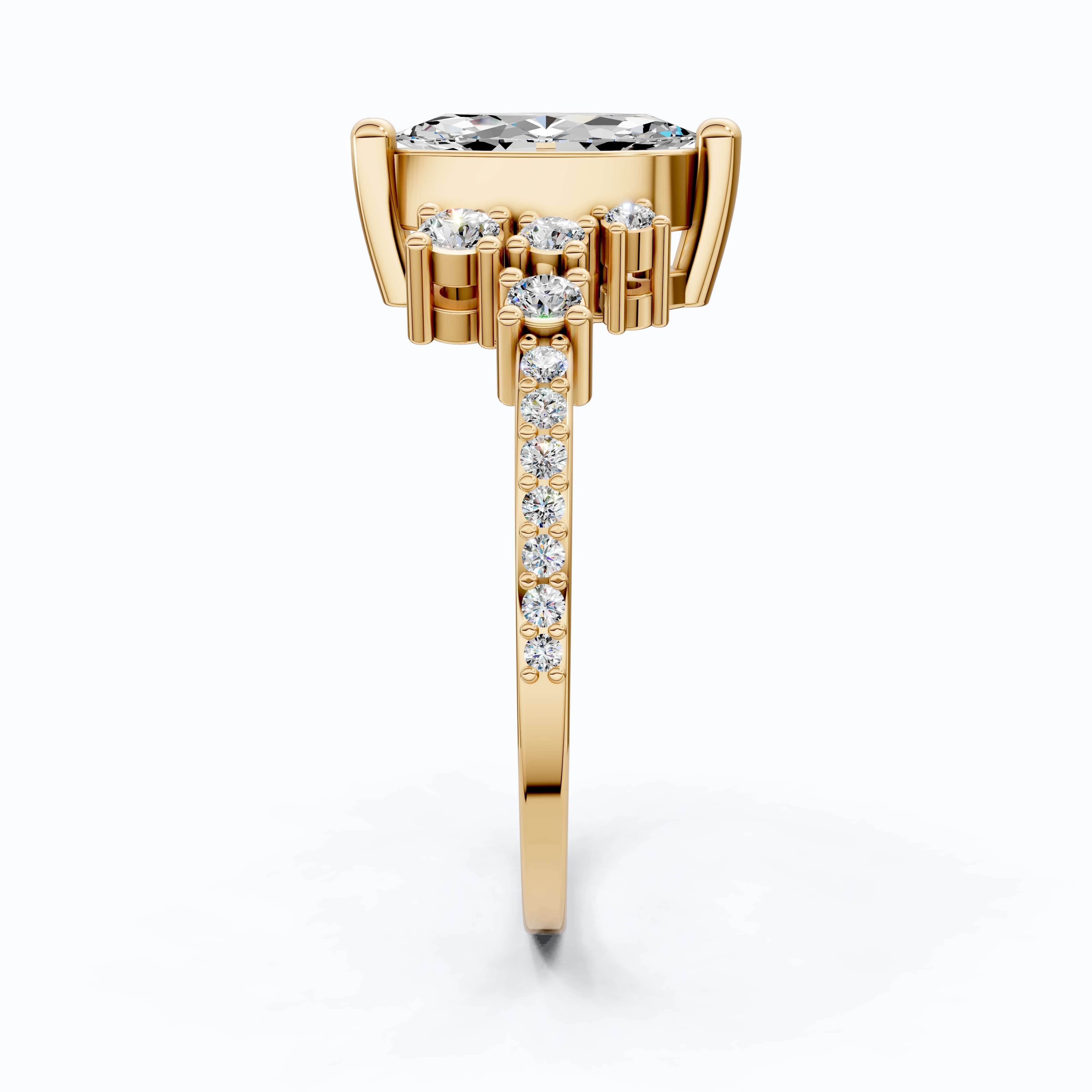 Marquise Cluster Halo Pave Engagement Ring in 14K Yellow Gold, 0.74 TCW Marquise/Round Cut Lab Created Diamonds, Handmade Jewelry, Anniversary Gift