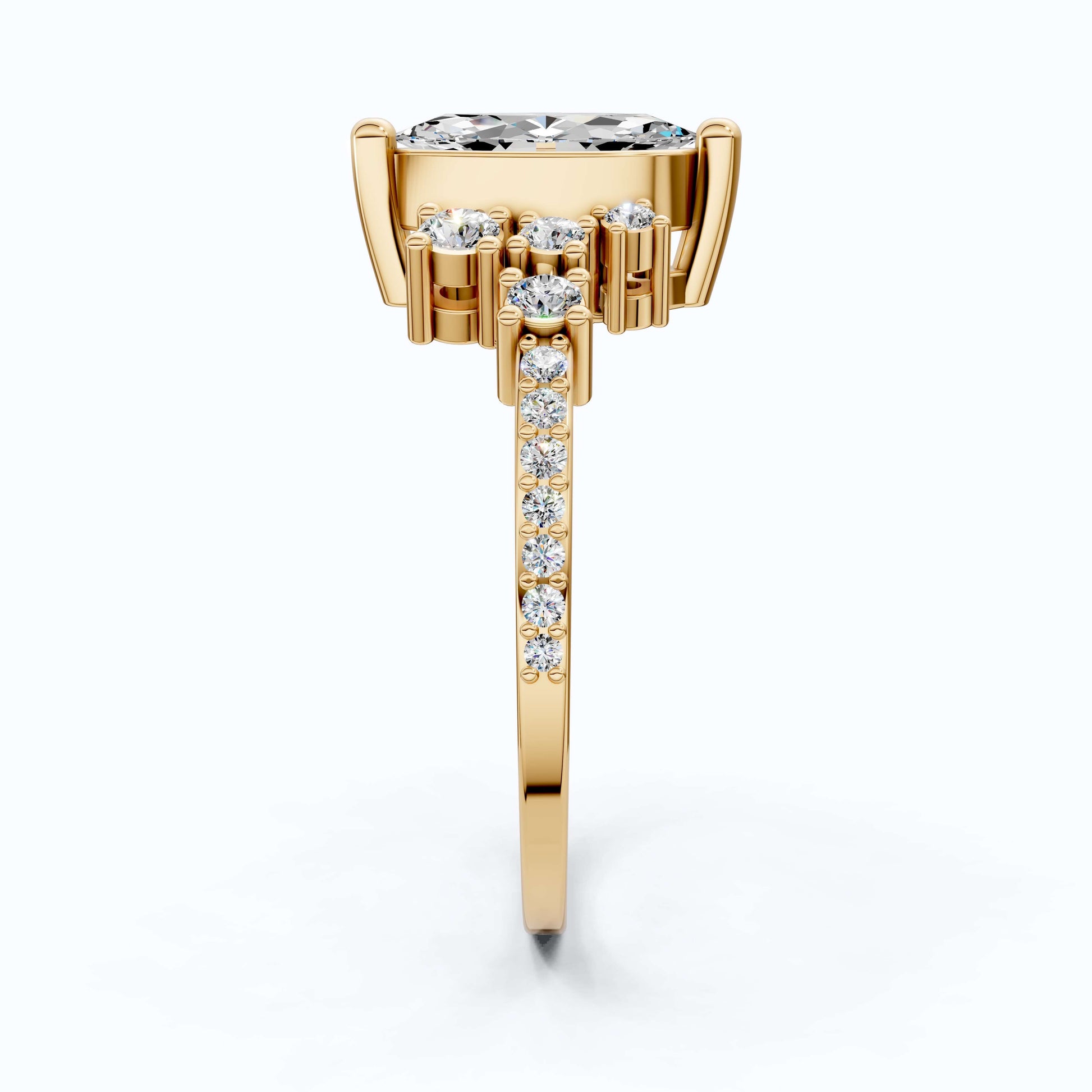 Marquise Cluster Halo Pave Engagement Ring in 14K Yellow Gold, 0.74 TCW Marquise/Round Cut Lab Created Diamonds, Handmade Jewelry, Anniversary Gift