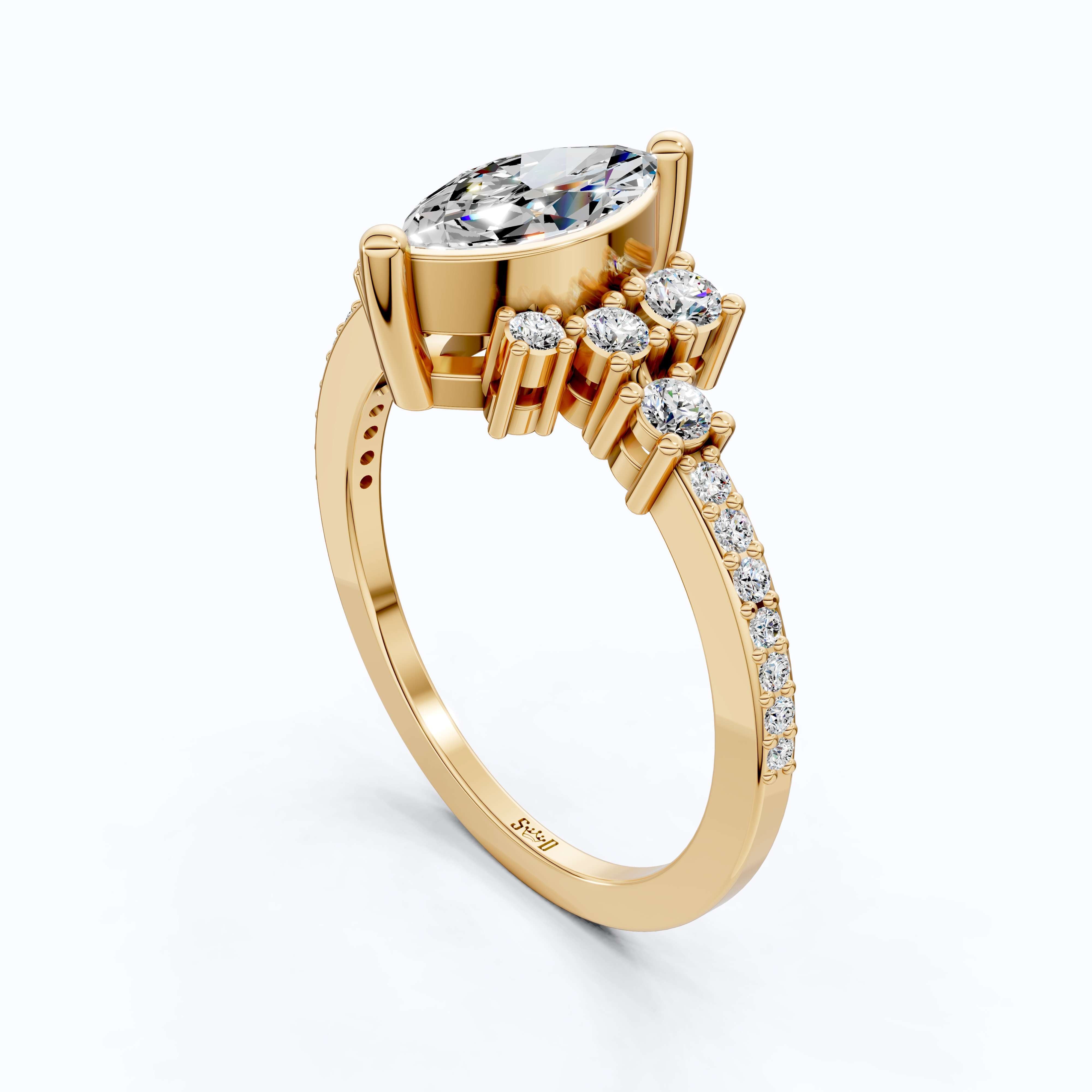 Marquise Cluster Halo Pave Engagement Ring in 14K Yellow Gold, 0.74 TCW Marquise/Round Cut Lab Created Diamonds, Handmade Jewelry, Anniversary Gift