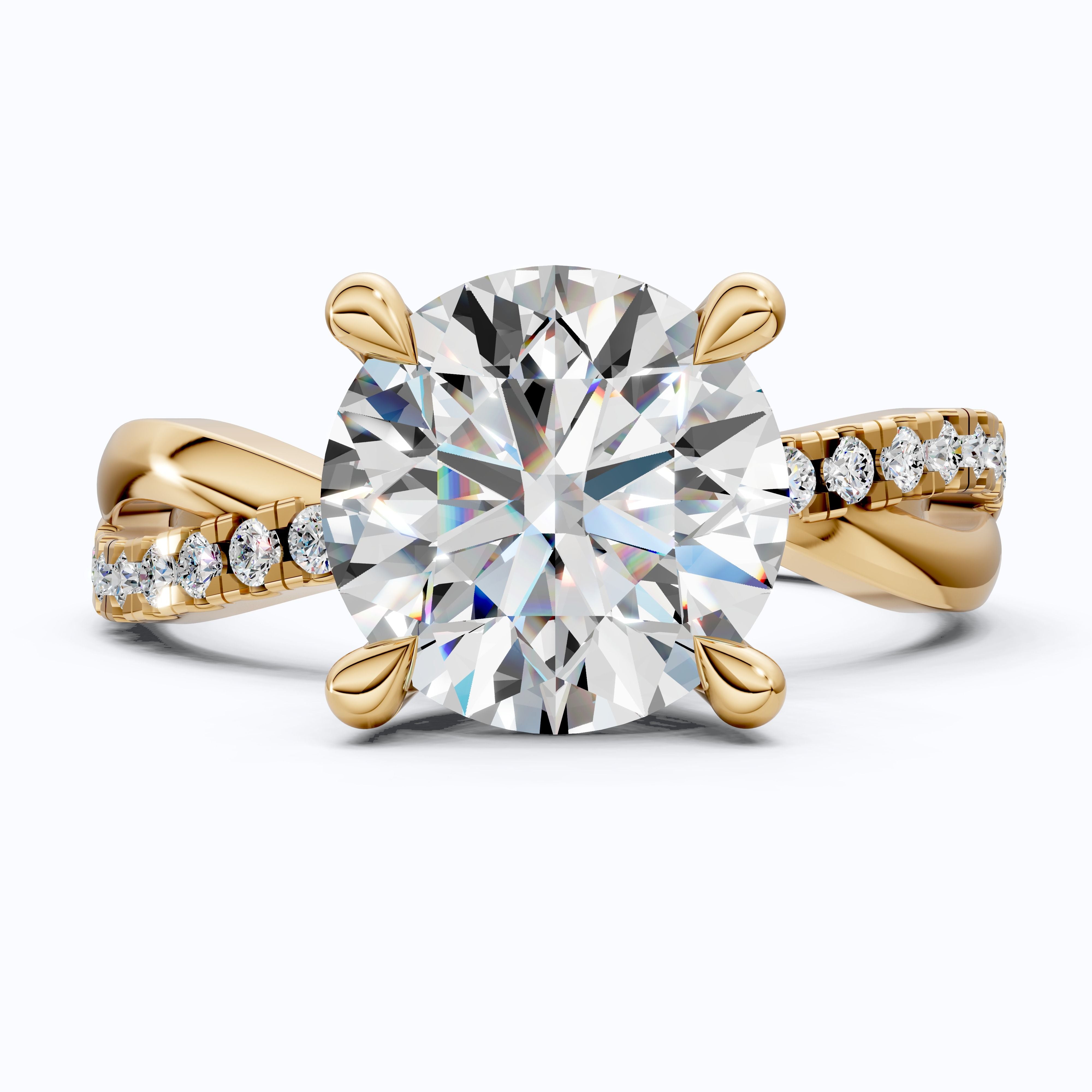 Unique Solitaire Cross Over  Engagement Ring in 14K Solid Gold, 1.75 CT Round Cut Lab Grown Diamond, Anniversary Gift, Everyday Ring For Wife