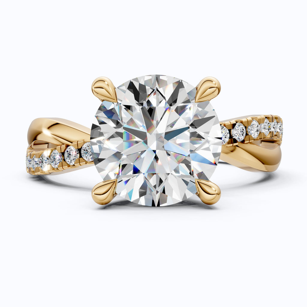 Unique Solitaire Cross Over  Engagement Ring in 14K Solid Gold, 1.75 CT Round Cut Lab Grown Diamond, Anniversary Gift, Everyday Ring For Wife