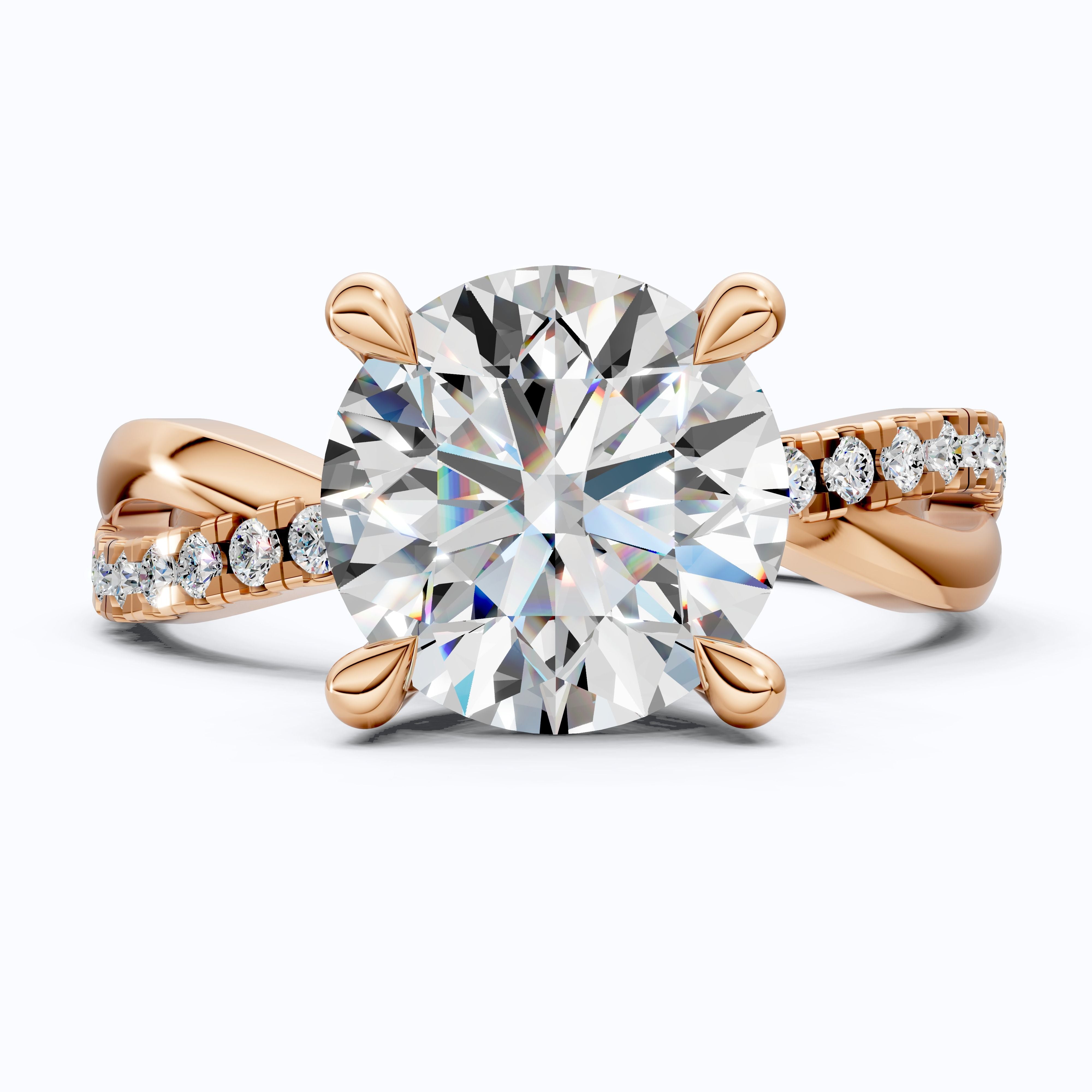 Unique Solitaire Cross Over  Engagement Ring in 14K Solid Gold, 1.75 CT Round Cut Lab Grown Diamond, Anniversary Gift, Everyday Ring For Wife