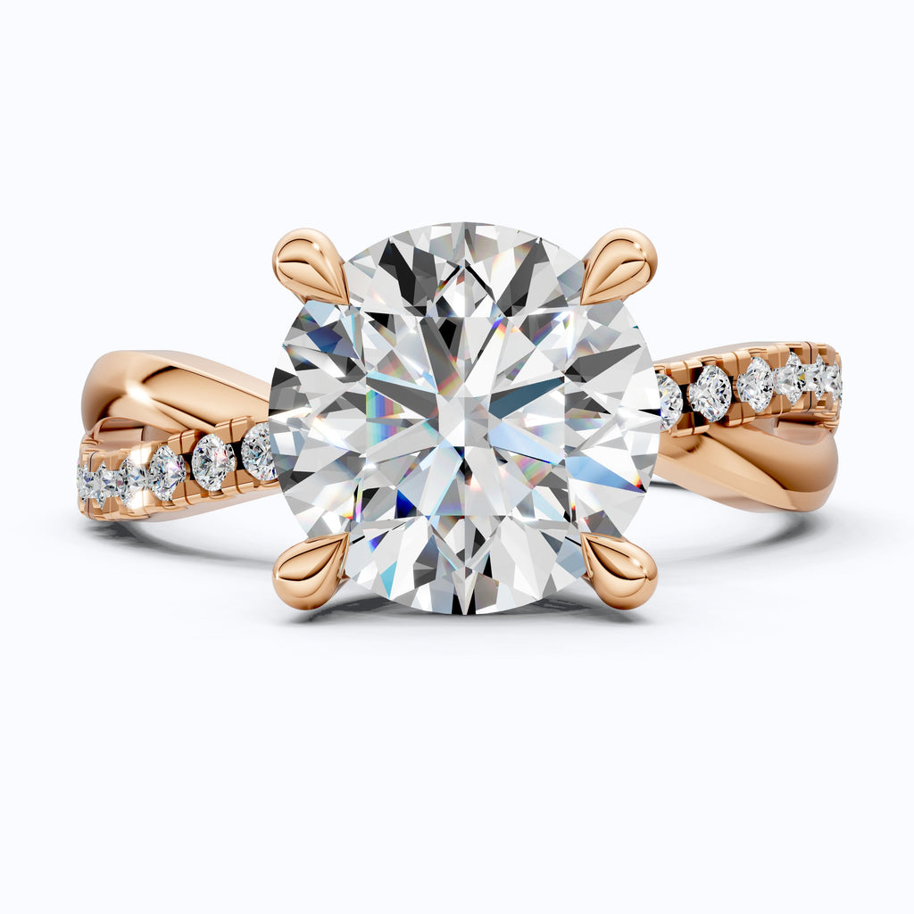 Unique Solitaire Cross Over  Engagement Ring in 14K Solid Gold, 1.75 CT Round Cut Lab Grown Diamond, Anniversary Gift, Everyday Ring For Wife