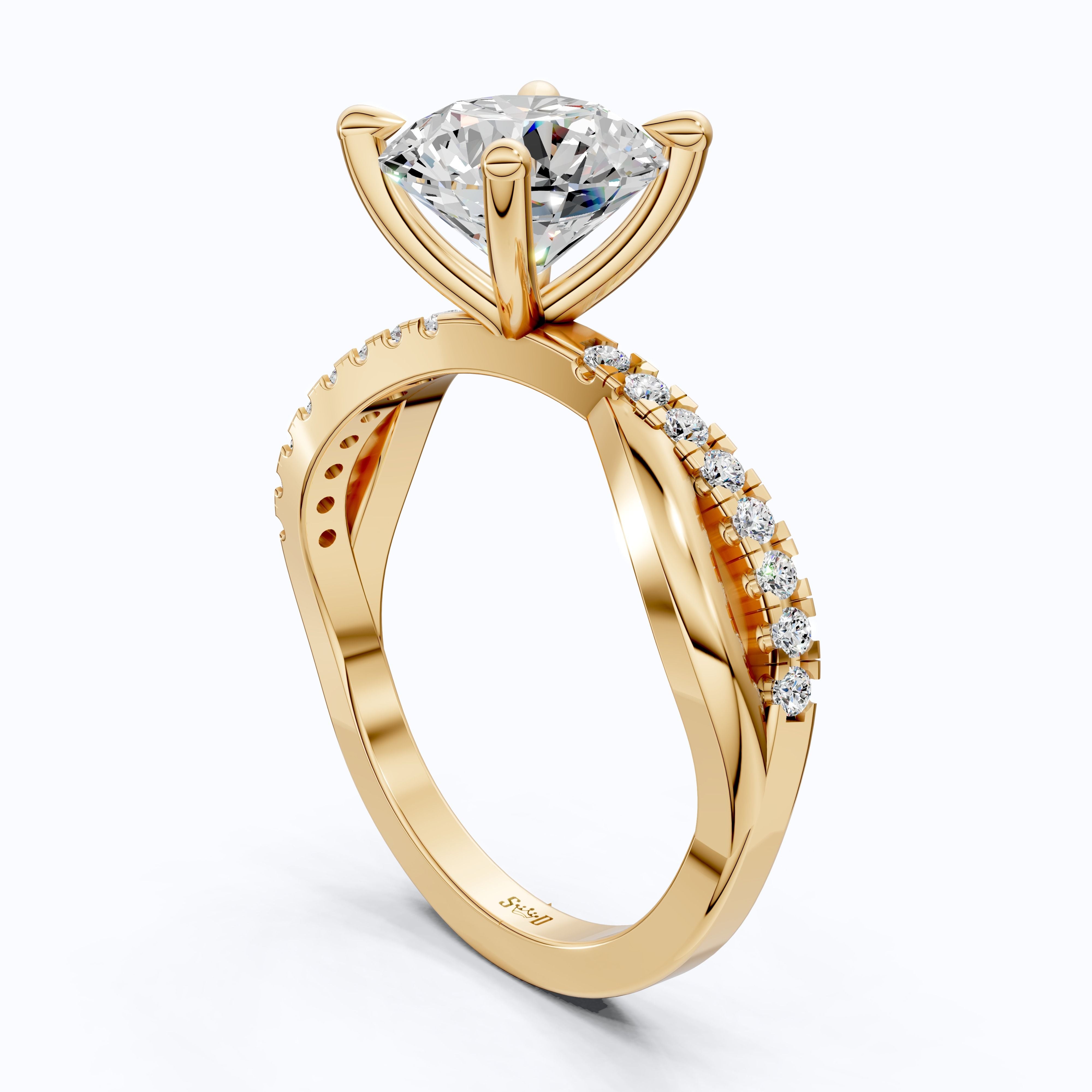 Unique Solitaire Cross Over  Engagement Ring in 14K Solid Gold, 1.75 CT Round Cut Lab Grown Diamond, Anniversary Gift, Everyday Ring For Wife