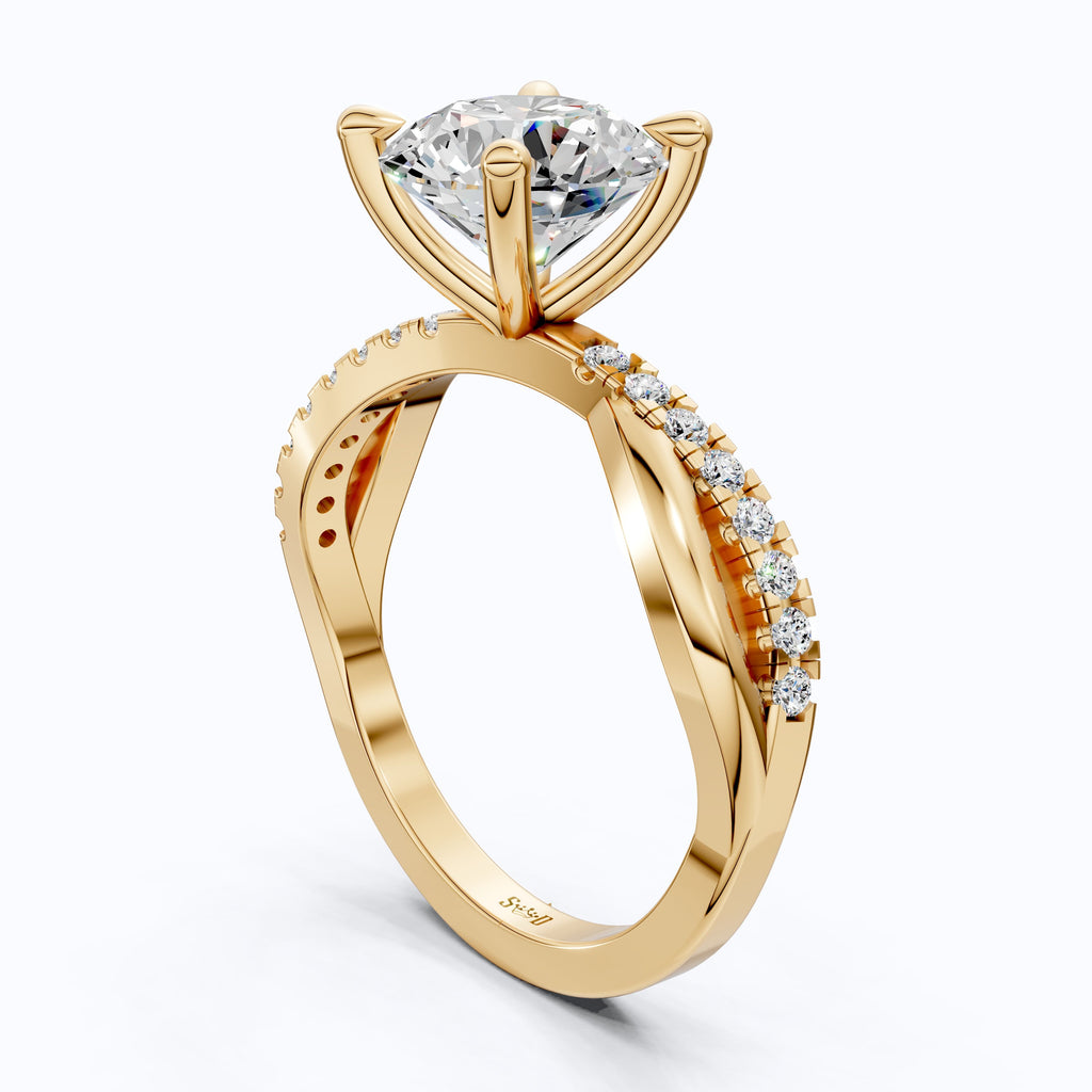 Unique Solitaire Cross Over  Engagement Ring in 14K Solid Gold, 1.75 CT Round Cut Lab Grown Diamond, Anniversary Gift, Everyday Ring For Wife