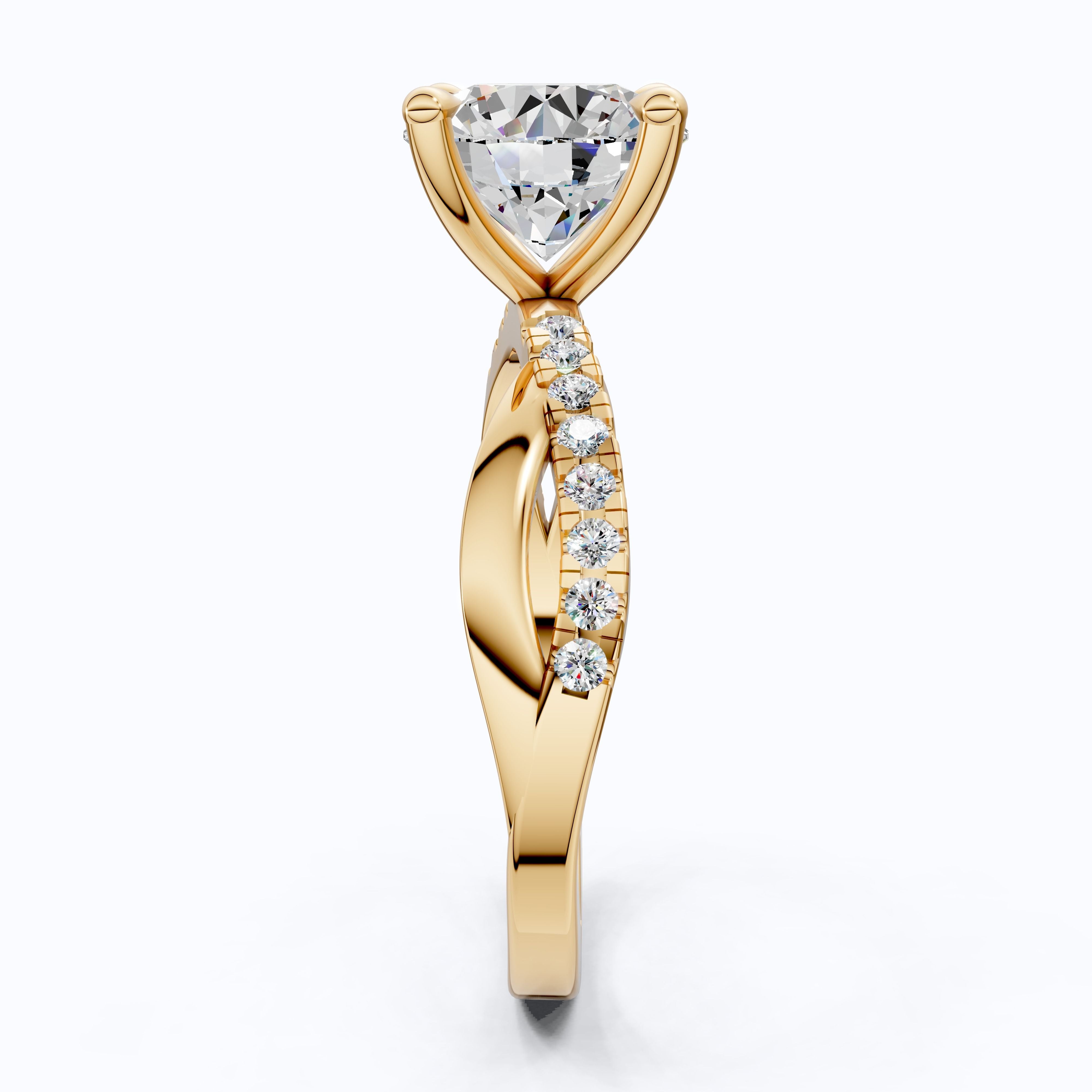 Unique Solitaire Cross Over  Engagement Ring in 14K Solid Gold, 1.75 CT Round Cut Lab Grown Diamond, Anniversary Gift, Everyday Ring For Wife