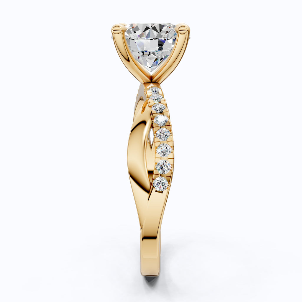 Unique Solitaire Cross Over  Engagement Ring in 14K Solid Gold, 1.75 CT Round Cut Lab Grown Diamond, Anniversary Gift, Everyday Ring For Wife