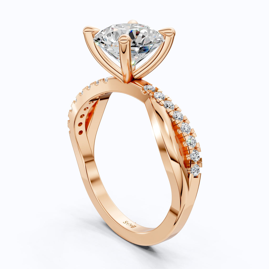 Unique Solitaire Cross Over  Engagement Ring in 14K Solid Gold, 1.75 CT Round Cut Lab Grown Diamond, Anniversary Gift, Everyday Ring For Wife