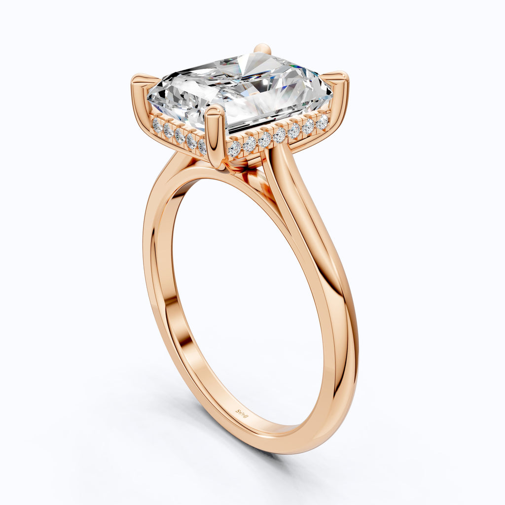 Elegant Hidden Halo Engagement Ring in 14K Solid Gold, 3.50 CT Radiant Cut Lab Created Diamond, Handmade Jewelry, Birthday Gift For Her
