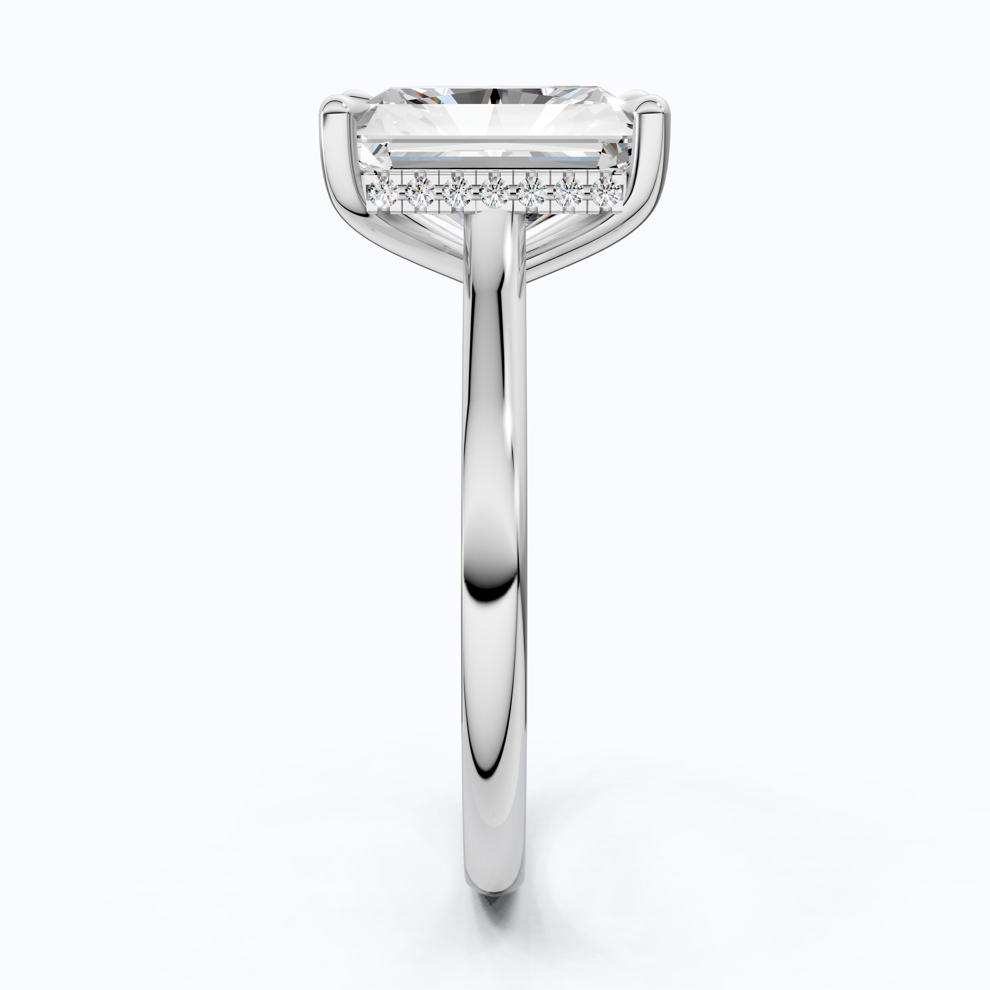 Elegant Hidden Halo Engagement Ring in 14K Solid Gold, 3.50 CT Radiant Cut Lab Created Diamond, Handmade Jewelry, Birthday Gift For Her