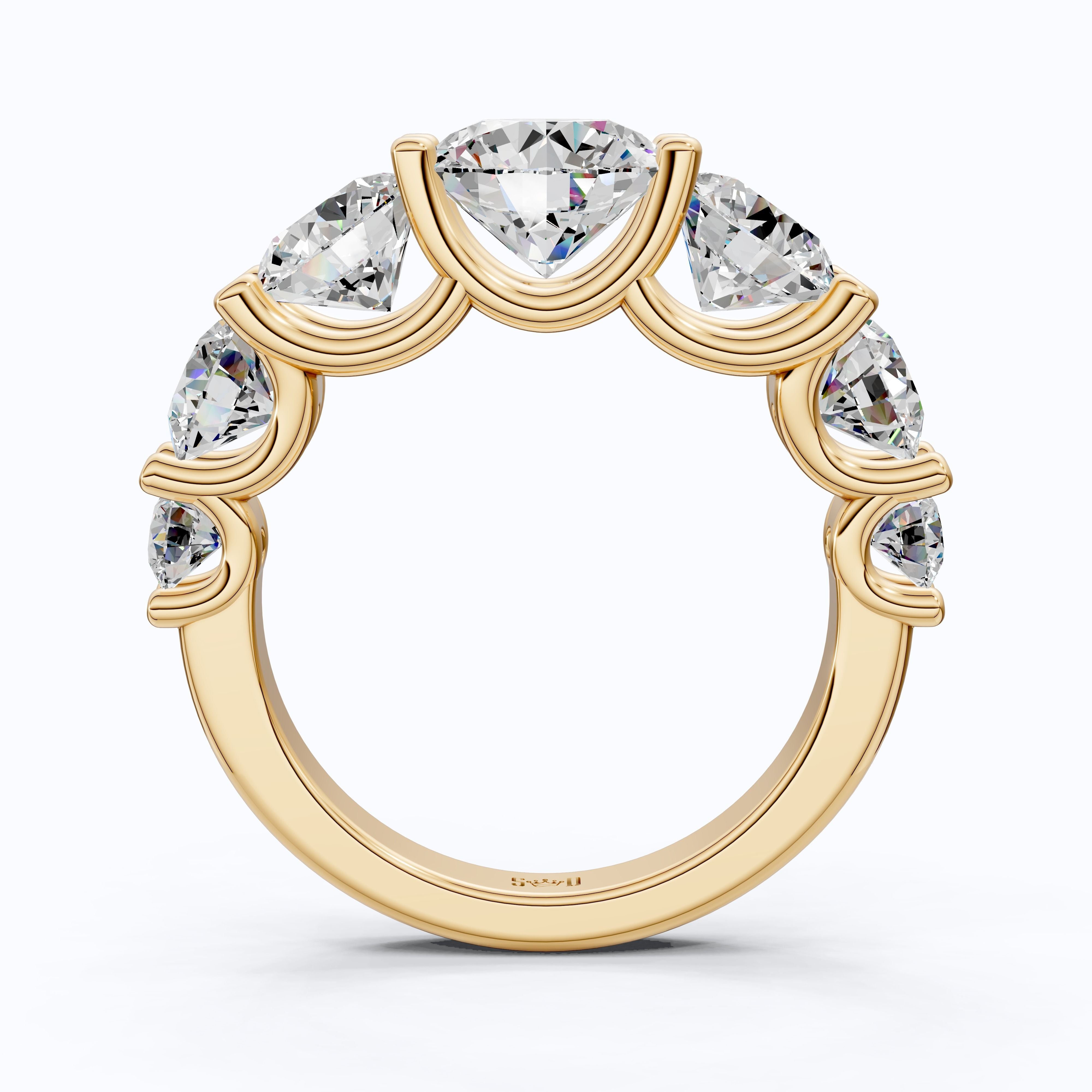 Seven Stone Graduated Prong Set Eternity Wedding Band in 14k Solid Gold, 4.61 TCW Round Cut Lab Grown Diamonds, Anniversary Gift for Wife, Everyday Wedding Band