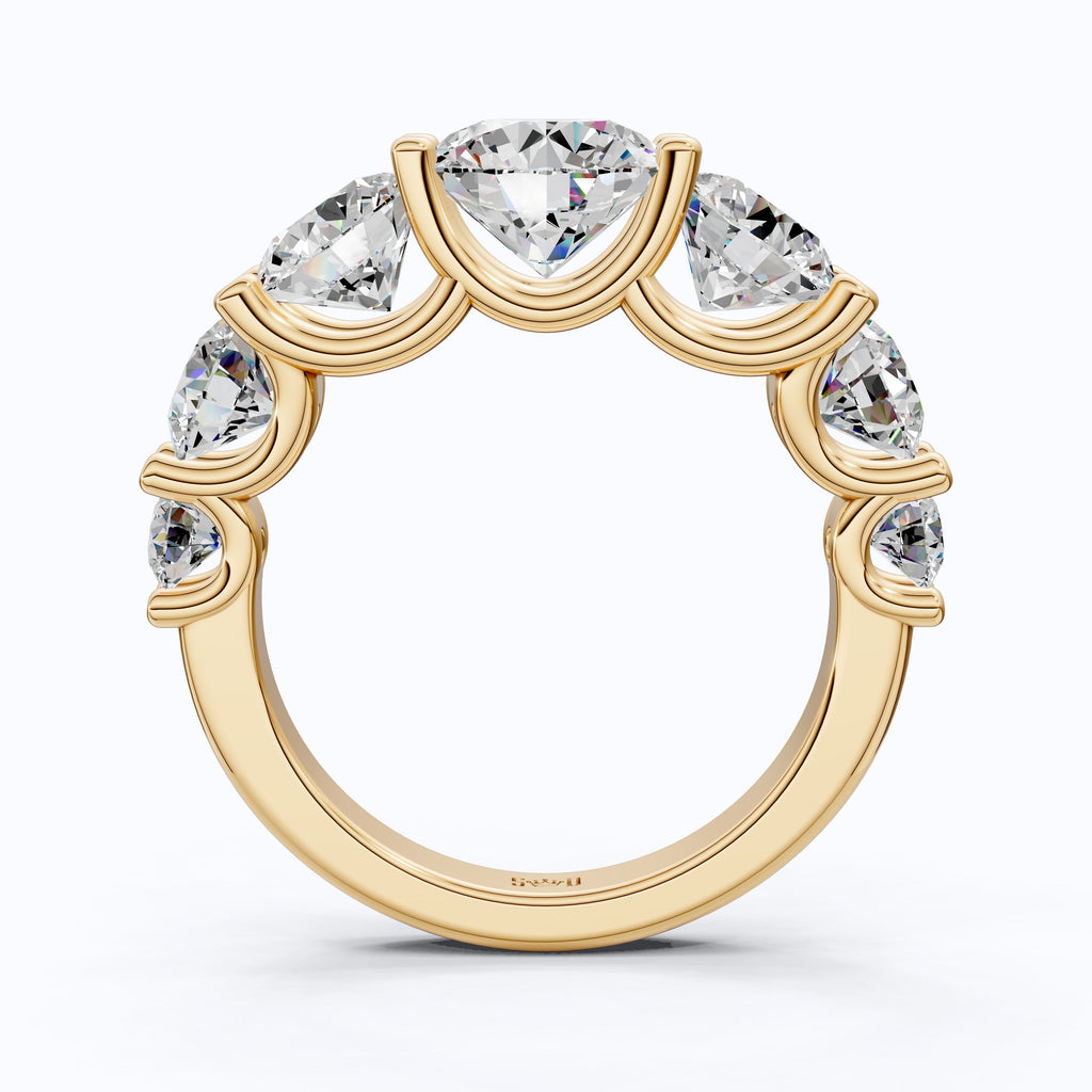 Seven Stone Graduated Prong Set Eternity Wedding Band in 14k Solid Gold, 4.61 TCW Round Cut Lab Grown Diamonds, Anniversary Gift for Wife, Everyday Wedding Band