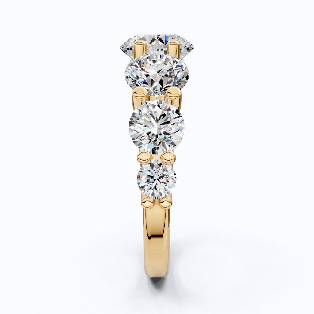 Seven Stone Graduated Prong Set Eternity Wedding Band in 14k Solid Gold, 4.61 TCW Round Cut Lab Grown Diamonds, Anniversary Gift for Wife, Everyday Wedding Band