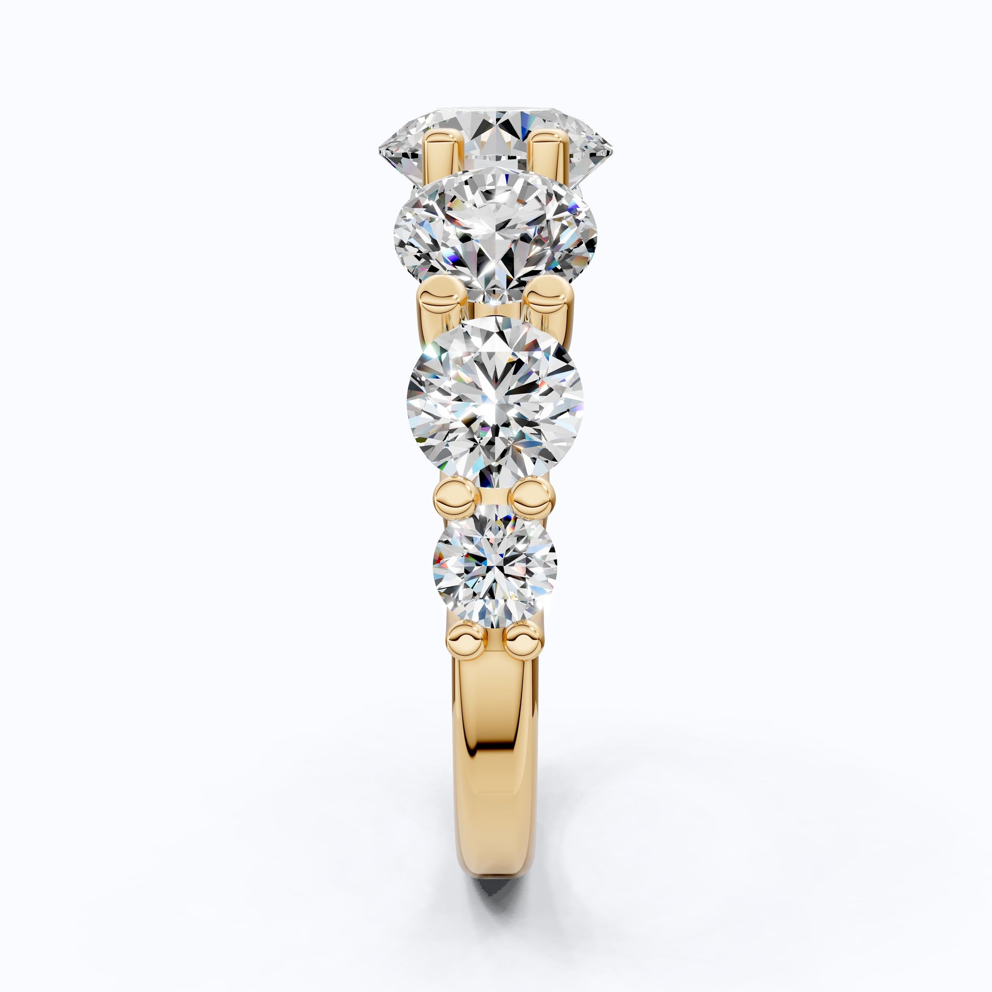 Seven Stone Graduated Prong Set Eternity Wedding Band in 14k Solid Gold, 4.61 TCW Round Cut Lab Grown Diamonds, Anniversary Gift for Wife, Everyday Wedding Band