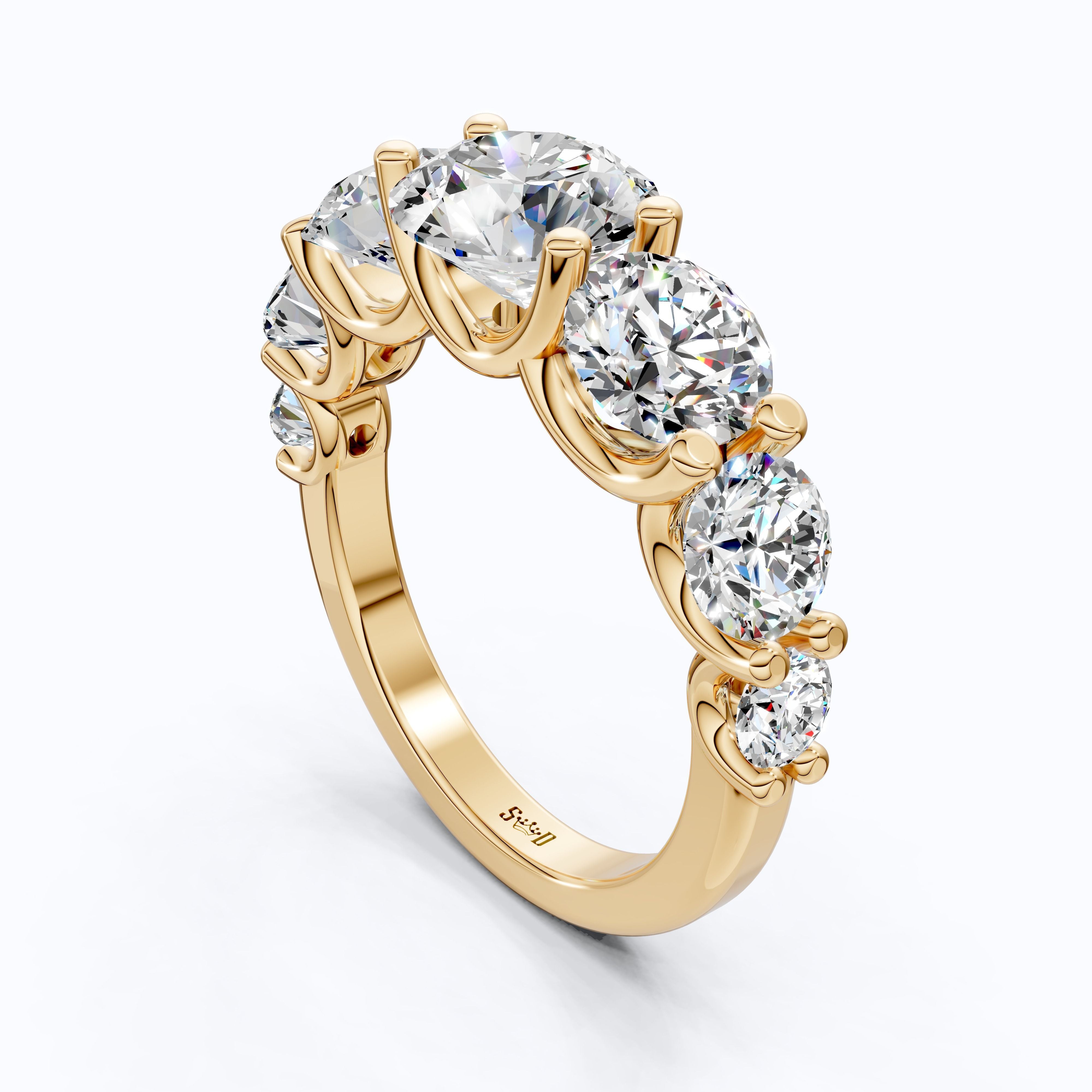 Seven Stone Graduated Prong Set Eternity Wedding Band in 14k Solid Gold, 4.61 TCW Round Cut Lab Grown Diamonds, Anniversary Gift for Wife, Everyday Wedding Band