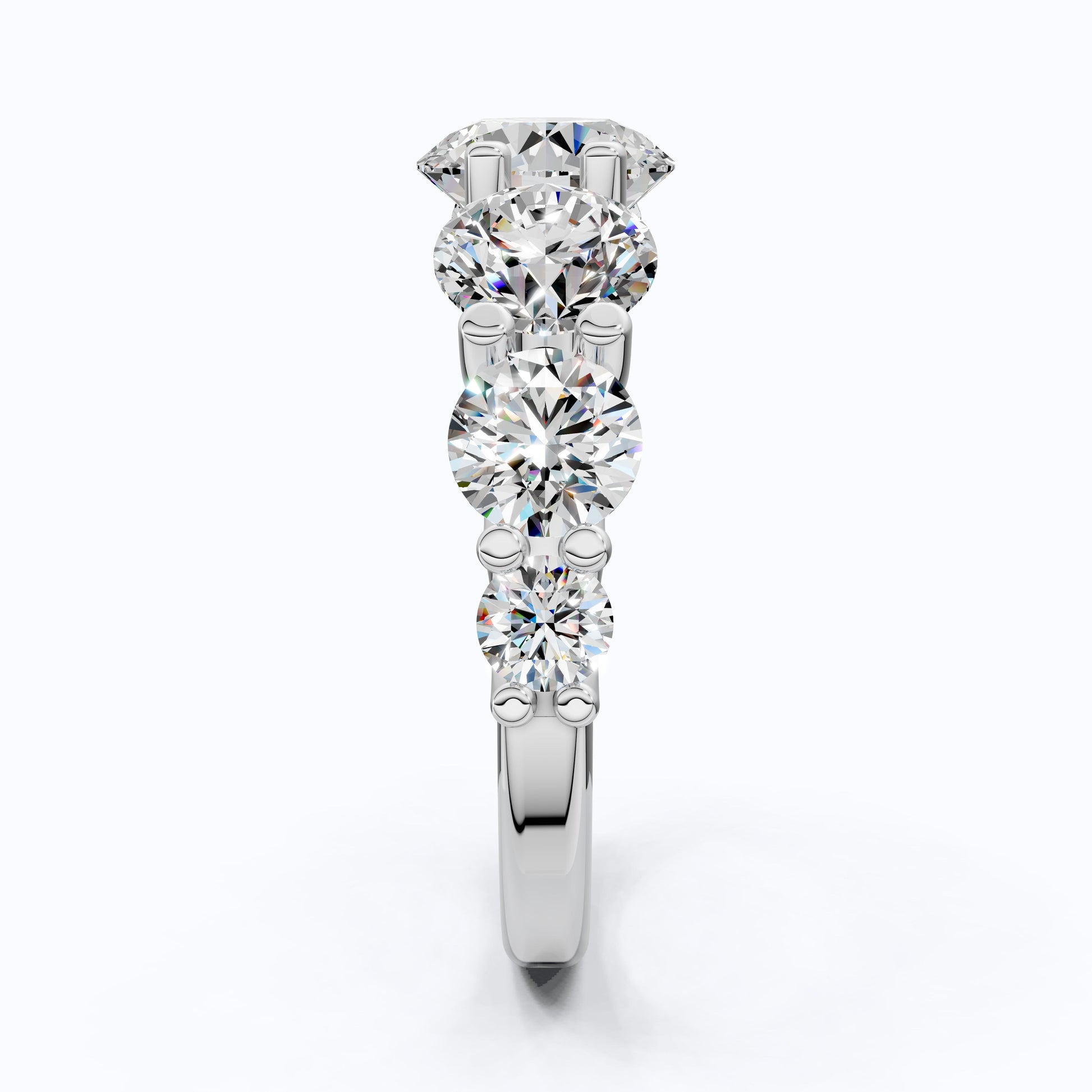 Seven Stone Graduated Prong Set Eternity Wedding Band in 14k Solid Gold, 4.61 TCW Round Cut Lab Grown Diamonds, Anniversary Gift for Wife, Everyday Wedding Band