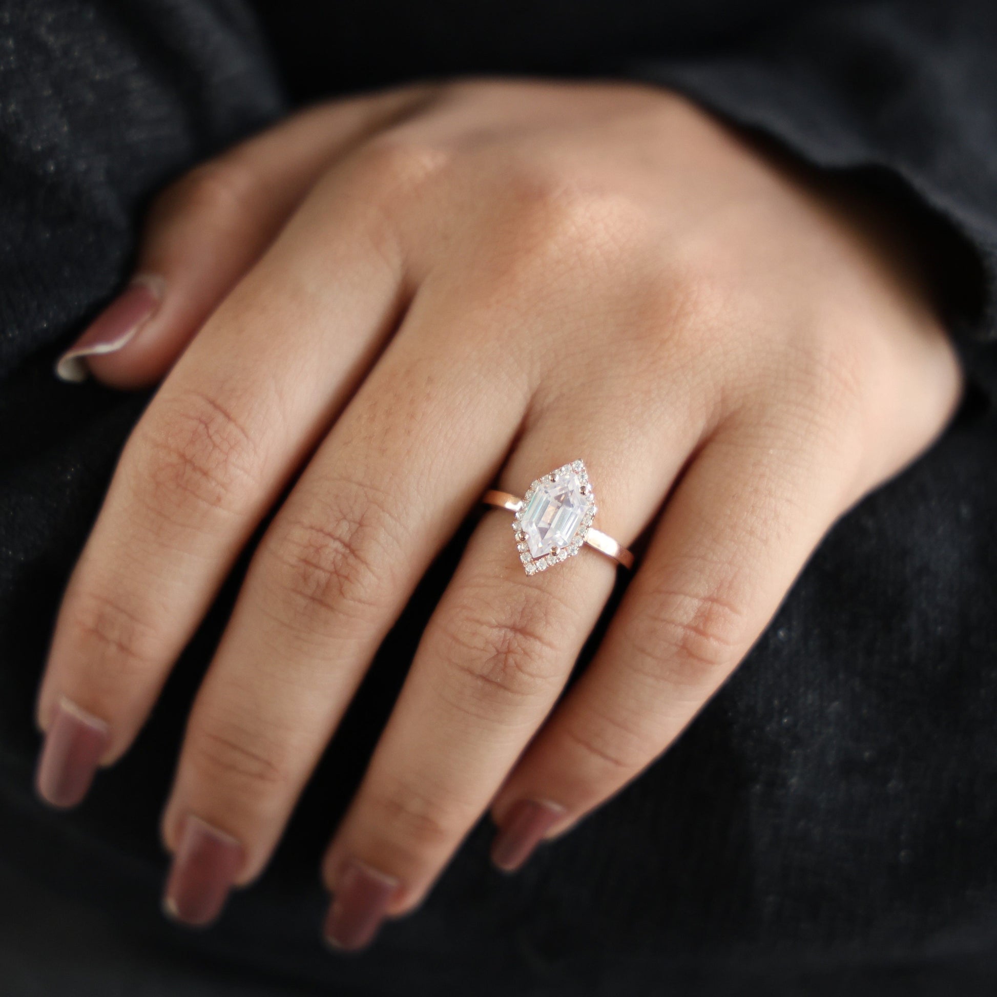 Art Deco Inspired Dutch Cut Halo Engagement Ring in 14K Solid Gold, 2.00 CT Dutch Marquise Cut Lab Created Diamond, Anniversary Gift for Her