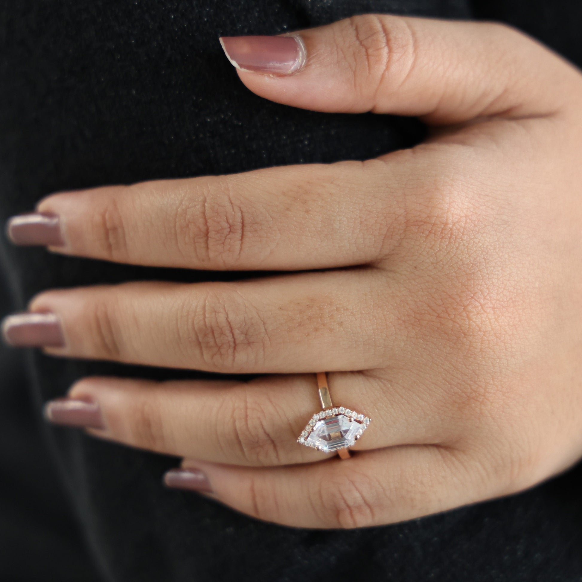 Art Deco Inspired Dutch Cut Halo Engagement Ring in 14K Solid Gold, 2.00 CT Dutch Marquise Cut Lab Created Diamond, Anniversary Gift for Her