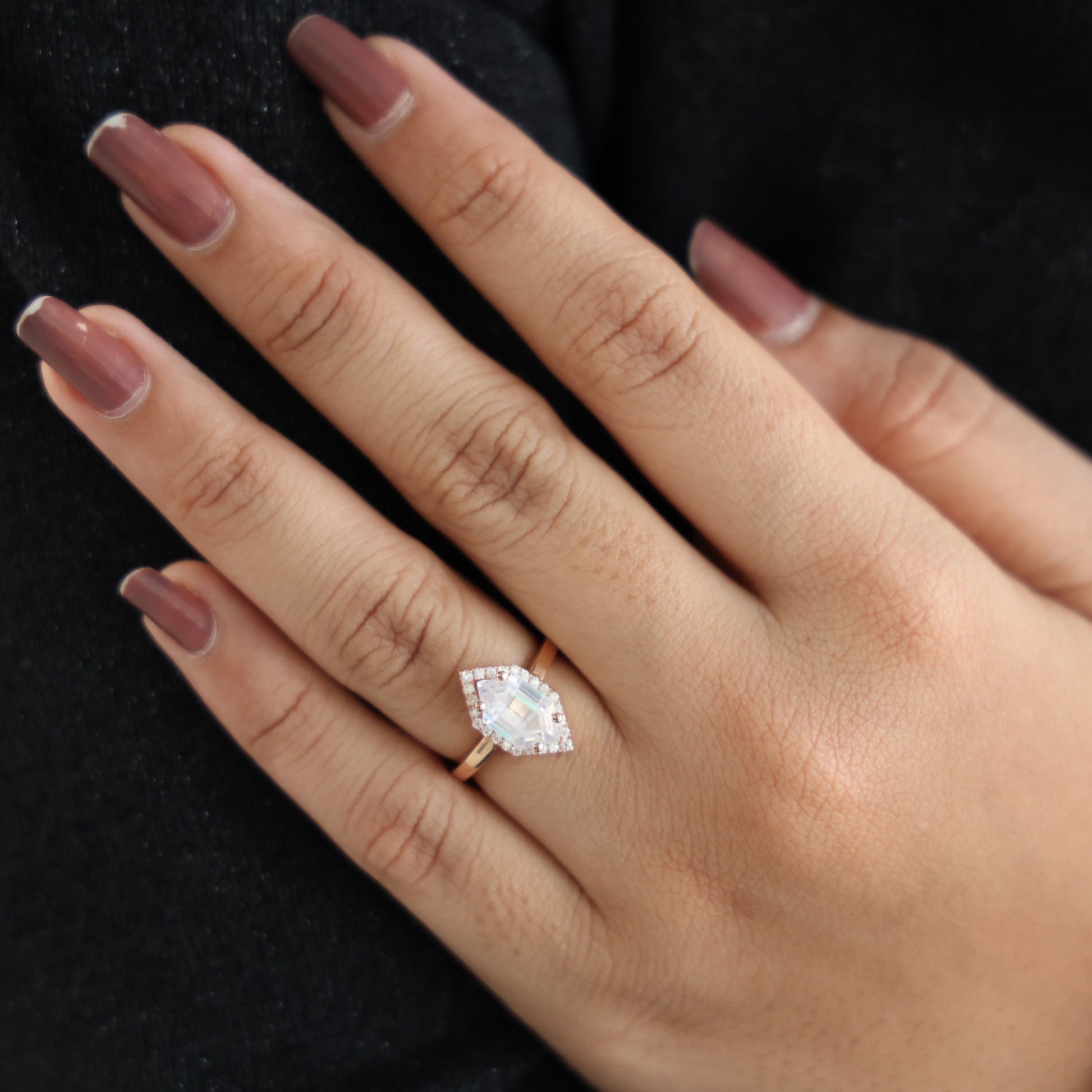 Art Deco Inspired Dutch Cut Halo Engagement Ring in 14K Solid Gold, 2.00 CT Dutch Marquise Cut Lab Created Diamond, Anniversary Gift for Her