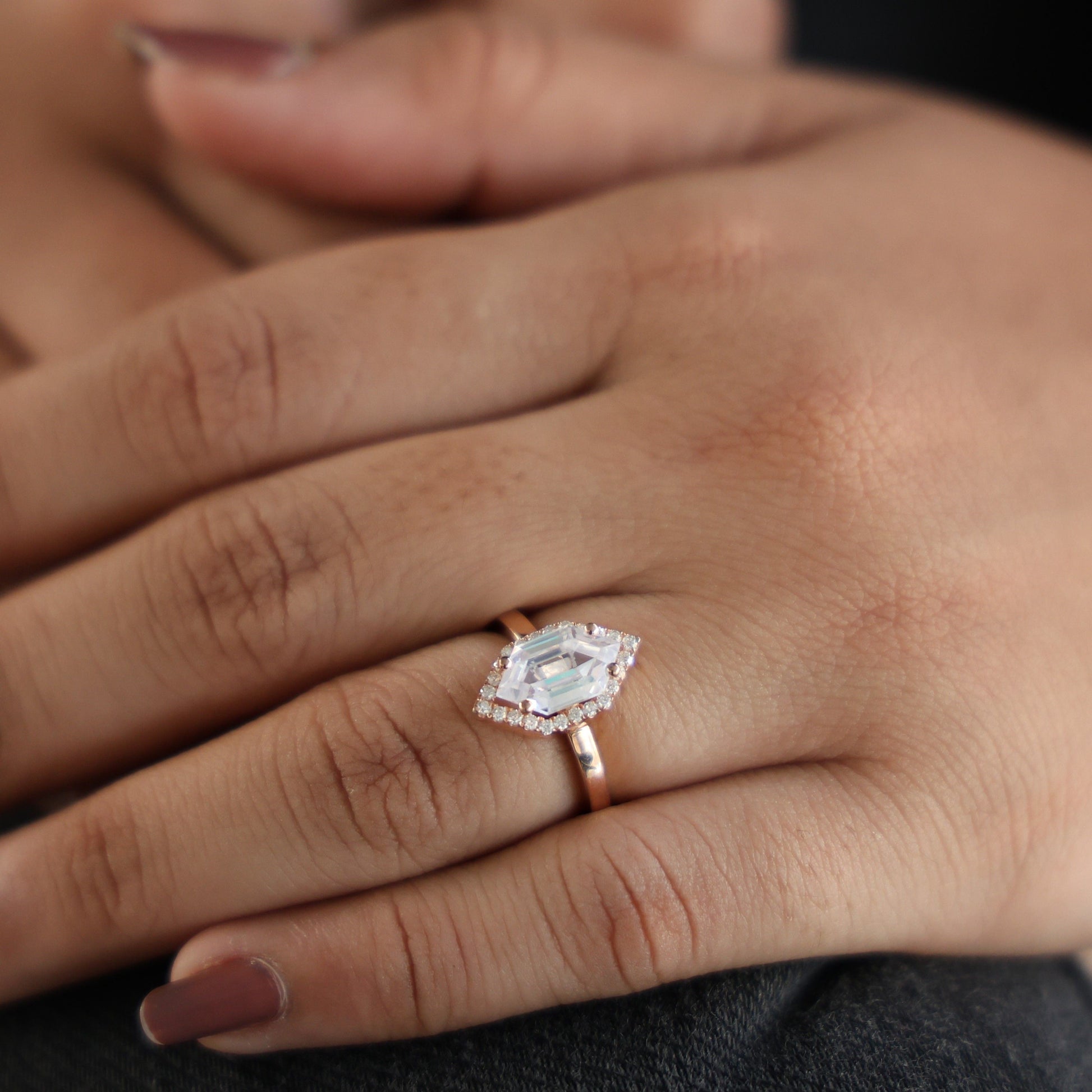 Art Deco Inspired Dutch Cut Halo Engagement Ring in 14K Solid Gold, 2.00 CT Dutch Marquise Cut Lab Created Diamond, Anniversary Gift for Her