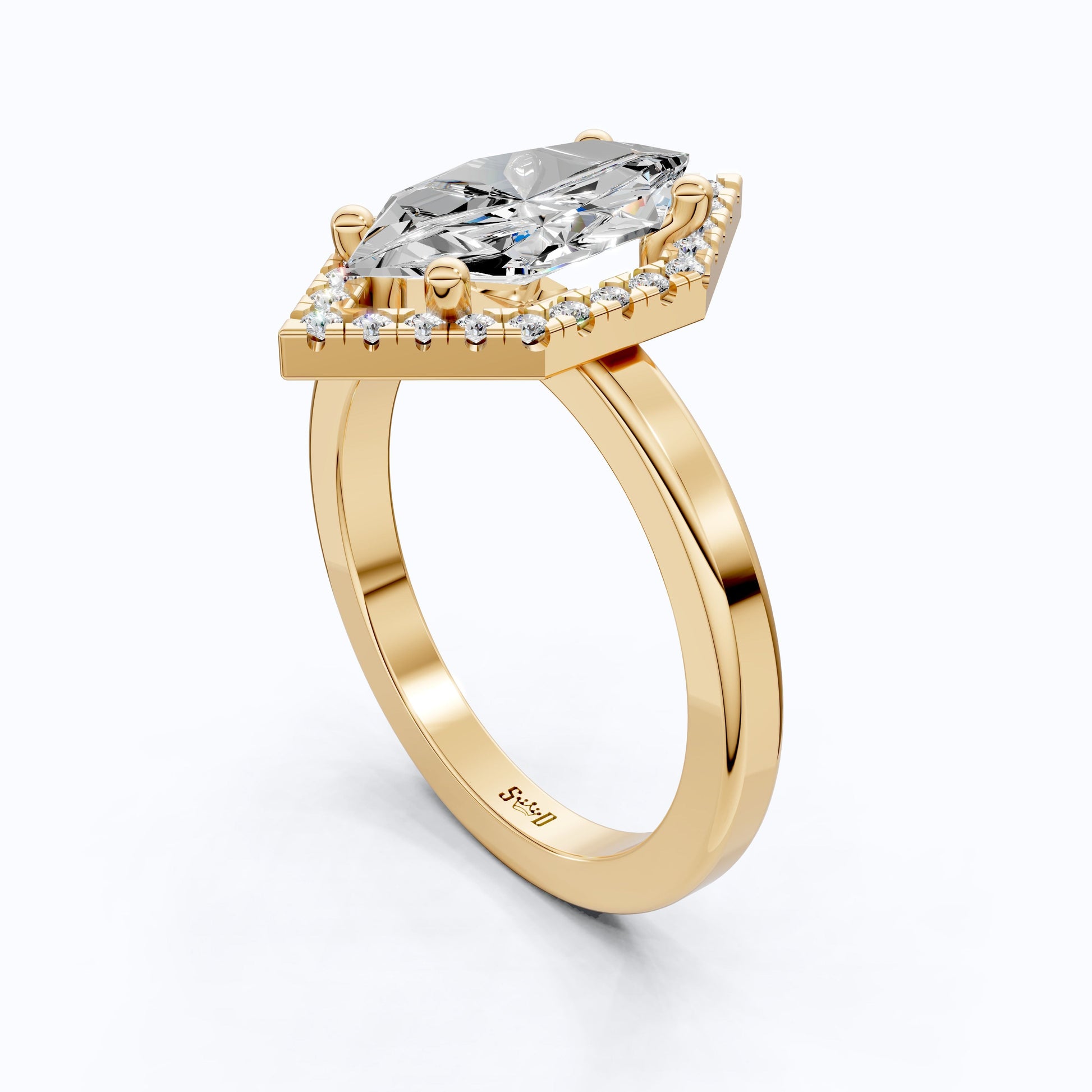 Art Deco Inspired Dutch Cut Halo Engagement Ring in 14K Solid Gold, 2.00 CT Dutch Marquise Cut Lab Created Diamond, Anniversary Gift for Her