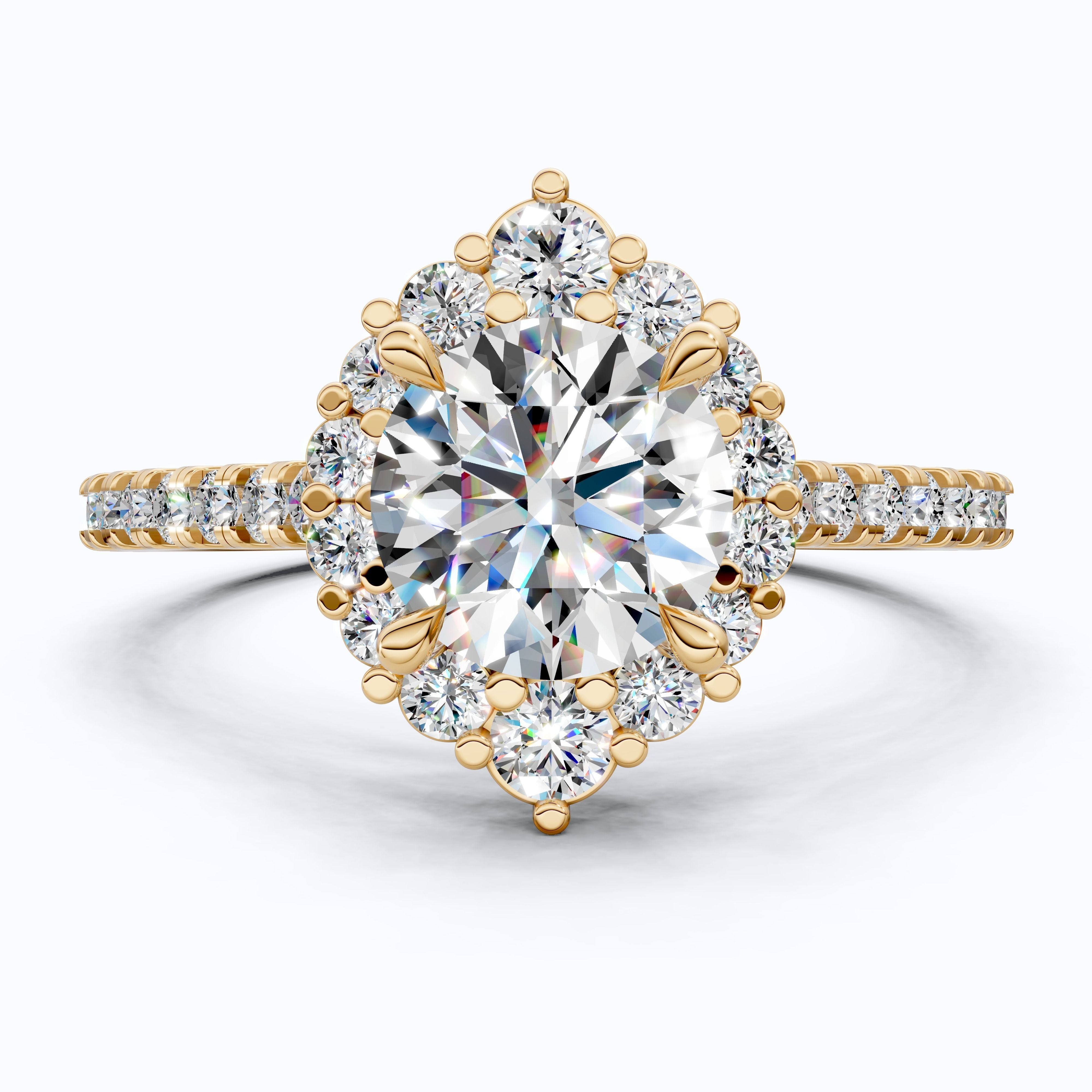 Dainty Floral Diamond Halo Pave Engagement Ring in 14K Solid Gold, 1.00 CT Round Cut Lab Diamond, Handmade Bridal Jewelry, Anniversary Gift for Her