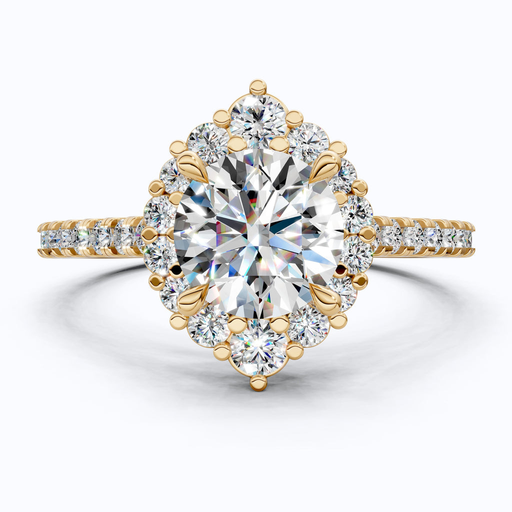 Dainty Floral Diamond Halo Pave Engagement Ring in 14K Solid Gold, 1.00 CT Round Cut Lab Diamond, Handmade Bridal Jewelry, Anniversary Gift for Her